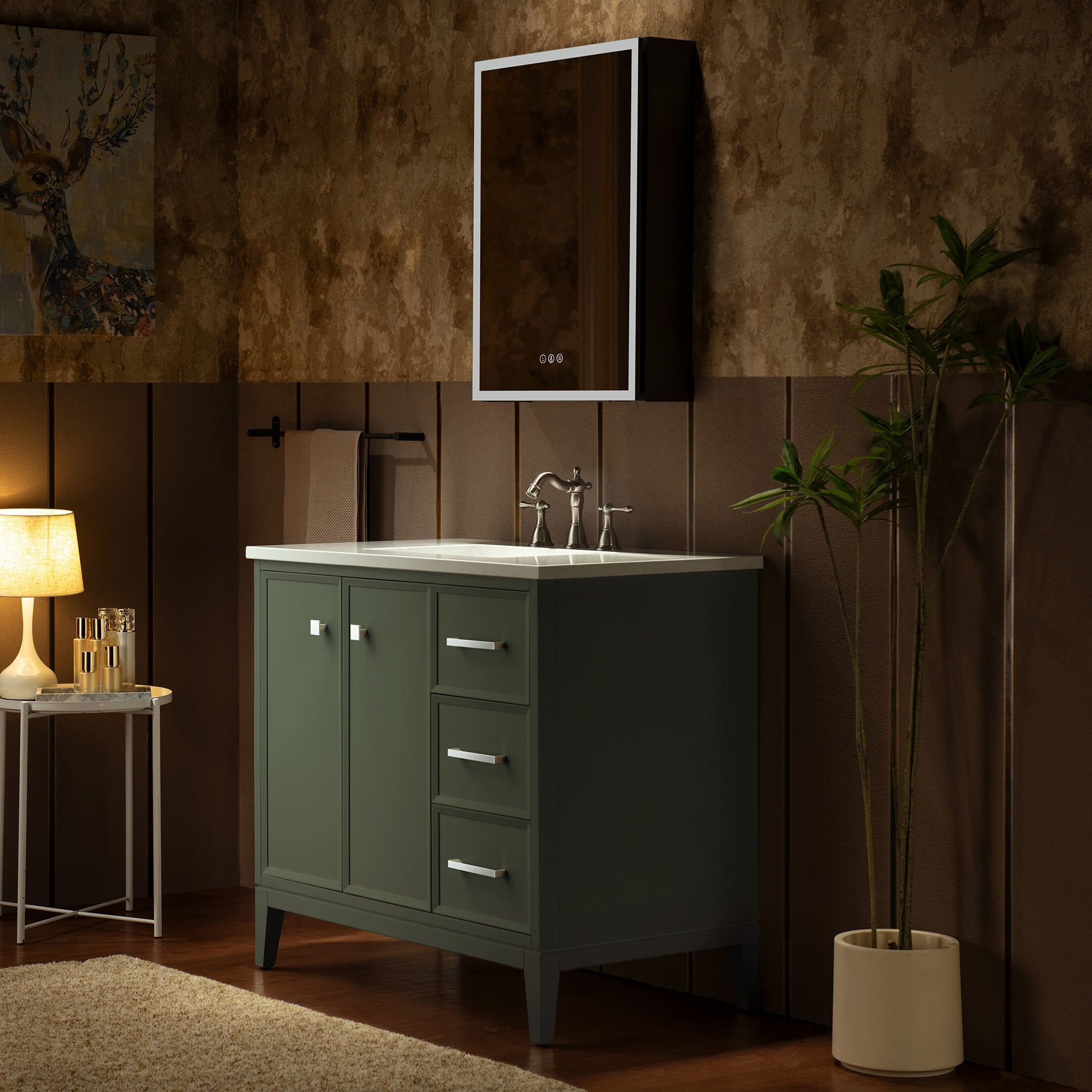 WOODBRIDGE 37" White Single Sink Bathroom Vanity Engineered Stone Top, Pre-drilled for 8 in. widespread faucets, Solid Wood Frame & Drawers, Fully Assembled and Ready to Install.