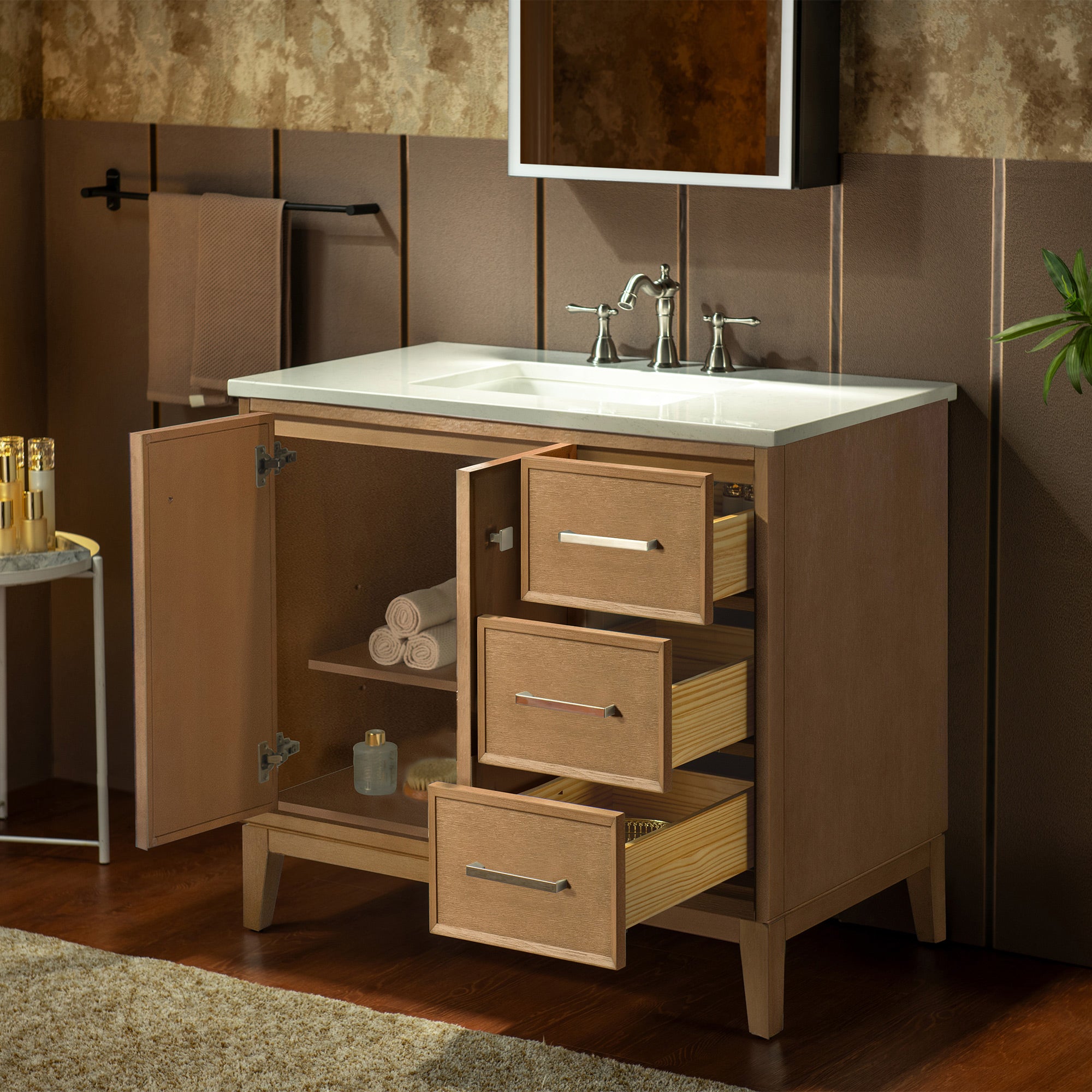 WOODBRIDGE 37" White Single Sink Bathroom Vanity Engineered Stone Top, Pre-drilled for 8 in. widespread faucets, Solid Wood Frame & Drawers, Fully Assembled and Ready to Install.