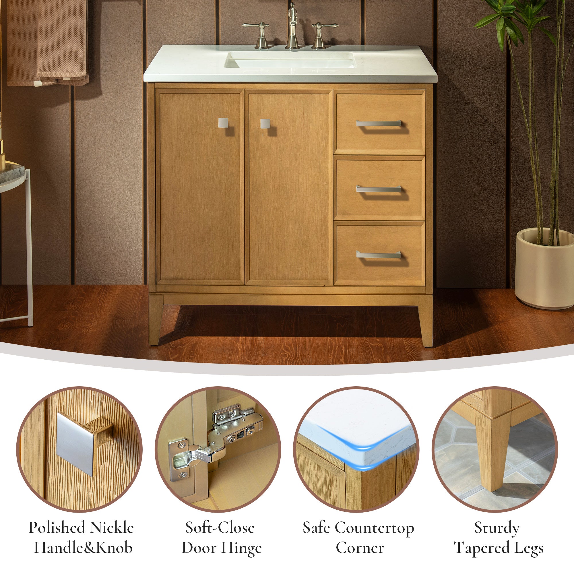 WOODBRIDGE 37" White Single Sink Bathroom Vanity Engineered Stone Top, Pre-drilled for 8 in. widespread faucets, Solid Wood Frame & Drawers, Fully Assembled and Ready to Install.