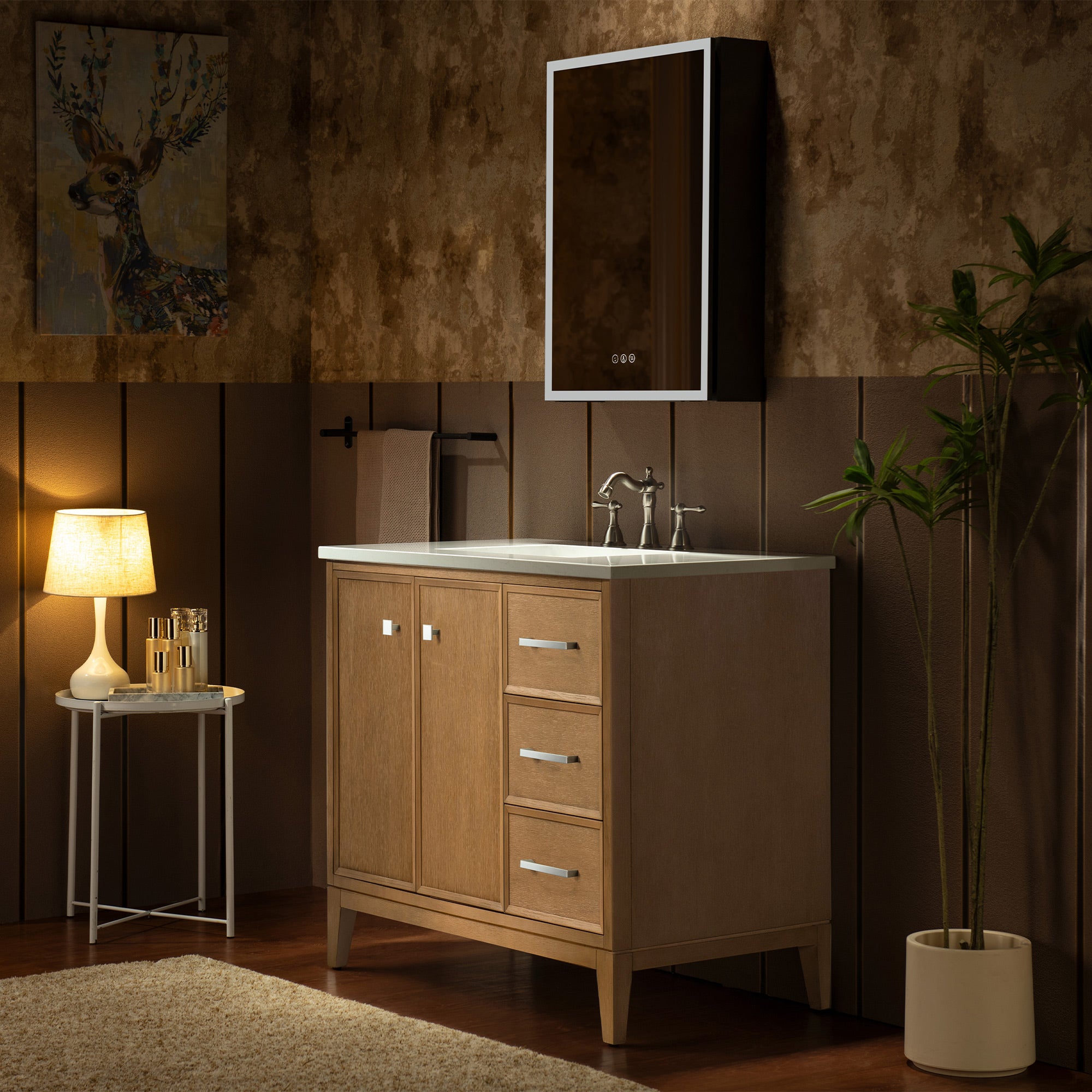 WOODBRIDGE 37" White Single Sink Bathroom Vanity Engineered Stone Top, Pre-drilled for 8 in. widespread faucets, Solid Wood Frame & Drawers, Fully Assembled and Ready to Install.