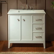 WOODBRIDGE 37" White Single Sink Bathroom Vanity Engineered Stone Top, Pre-drilled for 8 in. widespread faucets, Solid Wood Frame & Drawers, Fully Assembled and Ready to Install.