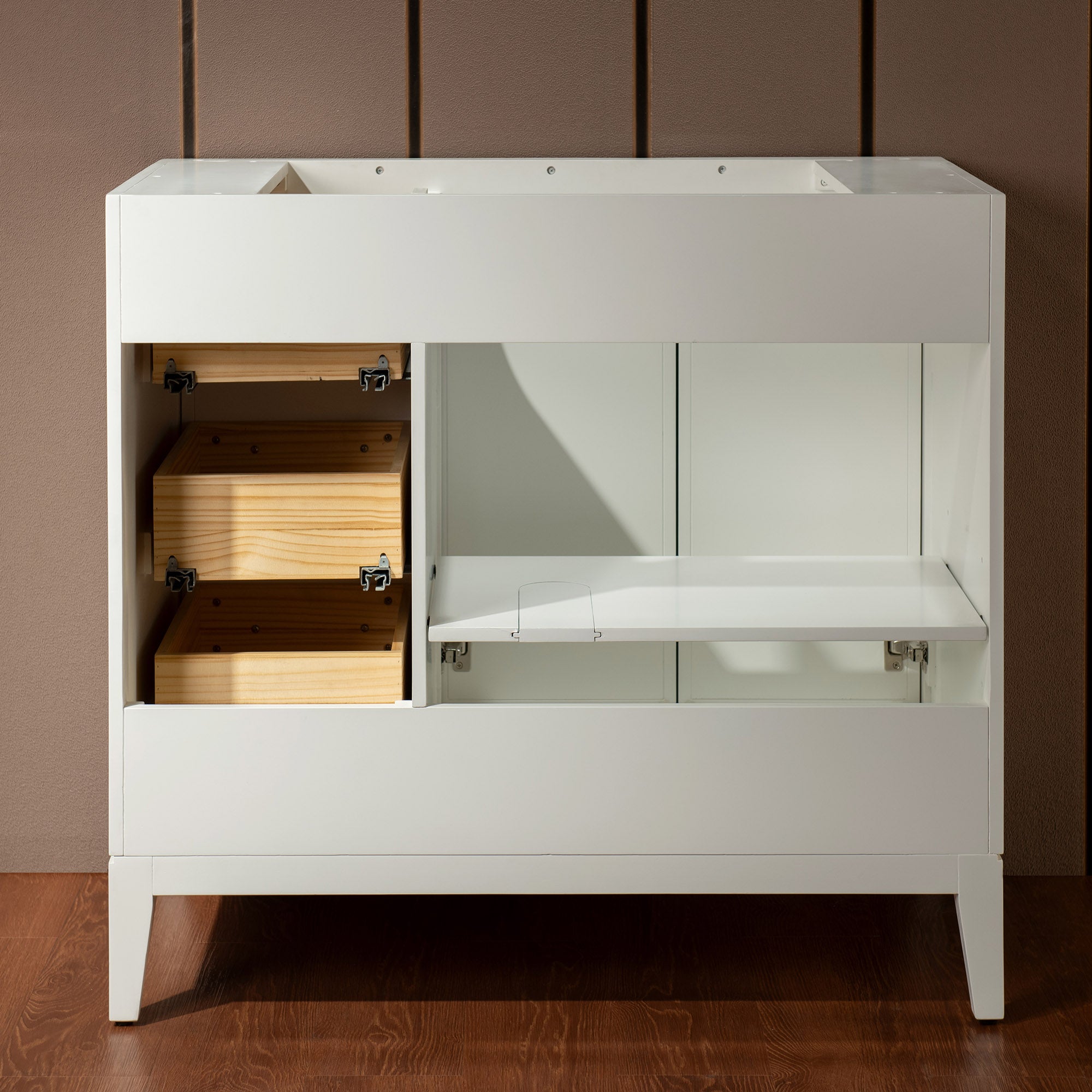 WOODBRIDGE 37" White Single Sink Bathroom Vanity Engineered Stone Top, Pre-drilled for 8 in. widespread faucets, Solid Wood Frame & Drawers, Fully Assembled and Ready to Install.