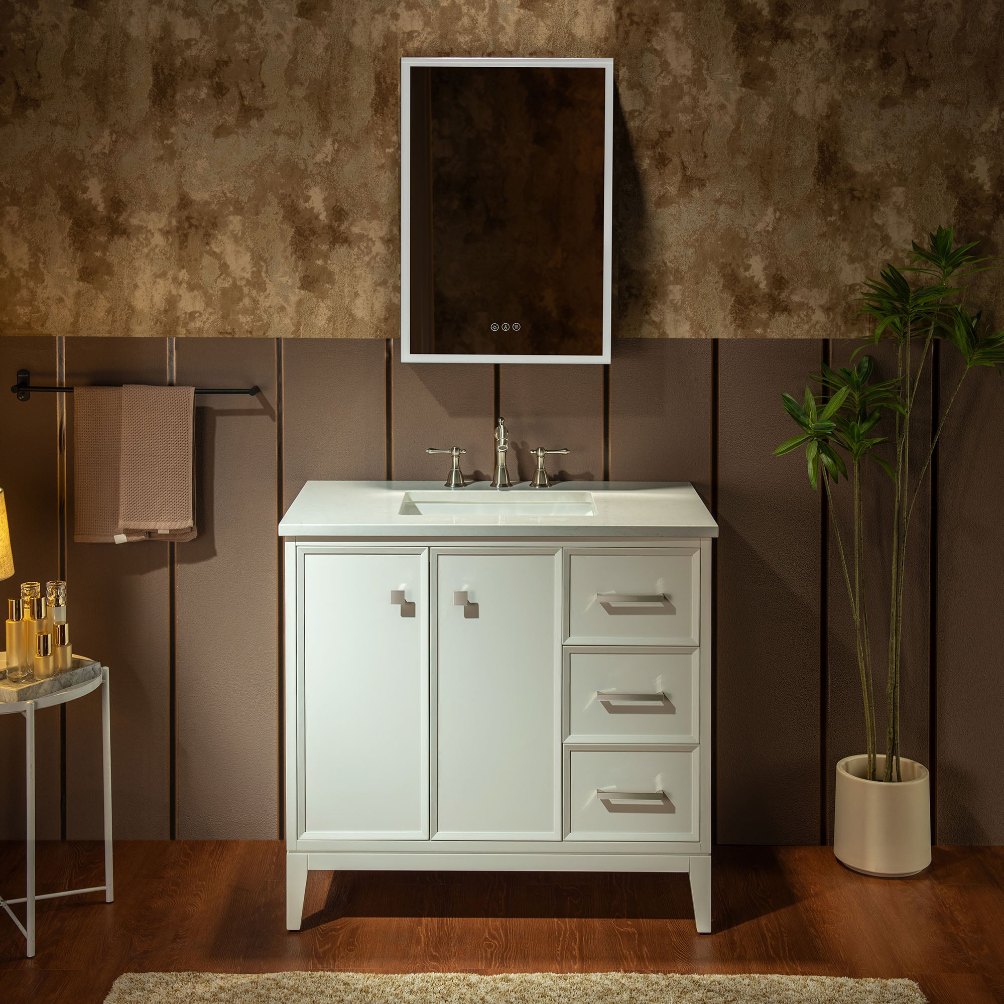 WOODBRIDGE 37" White Single Sink Bathroom Vanity Engineered Stone Top, Pre-drilled for 8 in. widespread faucets, Solid Wood Frame & Drawers, Fully Assembled and Ready to Install.