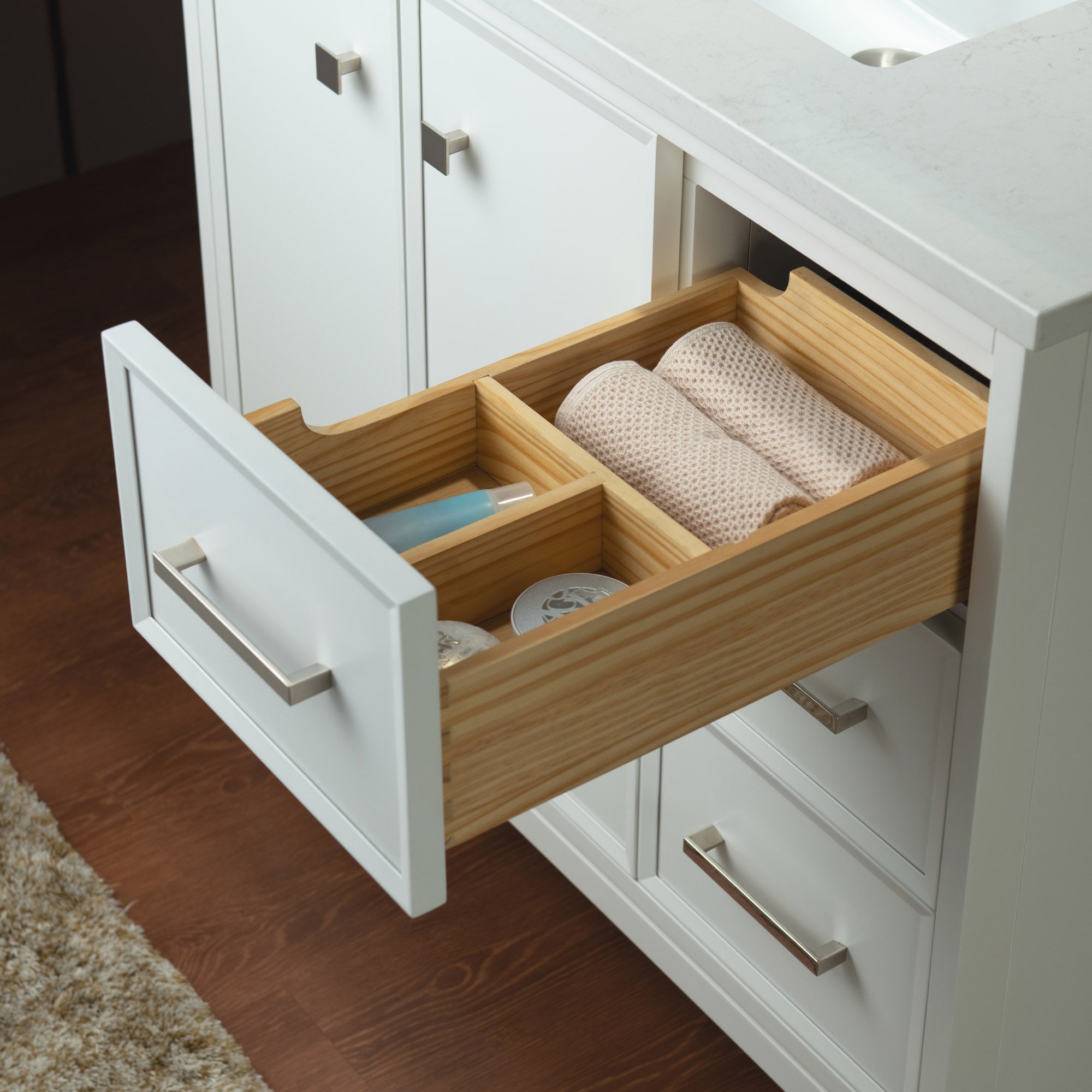 WOODBRIDGE 37" White Single Sink Bathroom Vanity Engineered Stone Top, Pre-drilled for 8 in. widespread faucets, Solid Wood Frame & Drawers, Fully Assembled and Ready to Install.