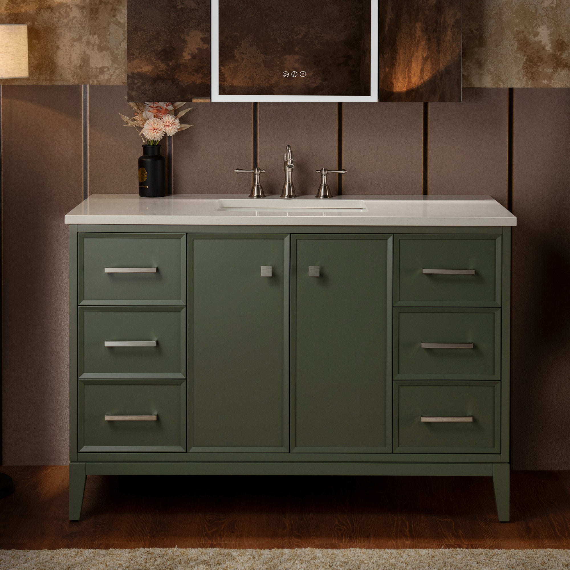 WOODBRIDGE 49" White Single Sink Bathroom Vanity Engineered Stone Top, Pre-drilled for 8 in. widespread faucets, Solid Wood Frame & Drawers, Fully Assembled and Ready to Install.