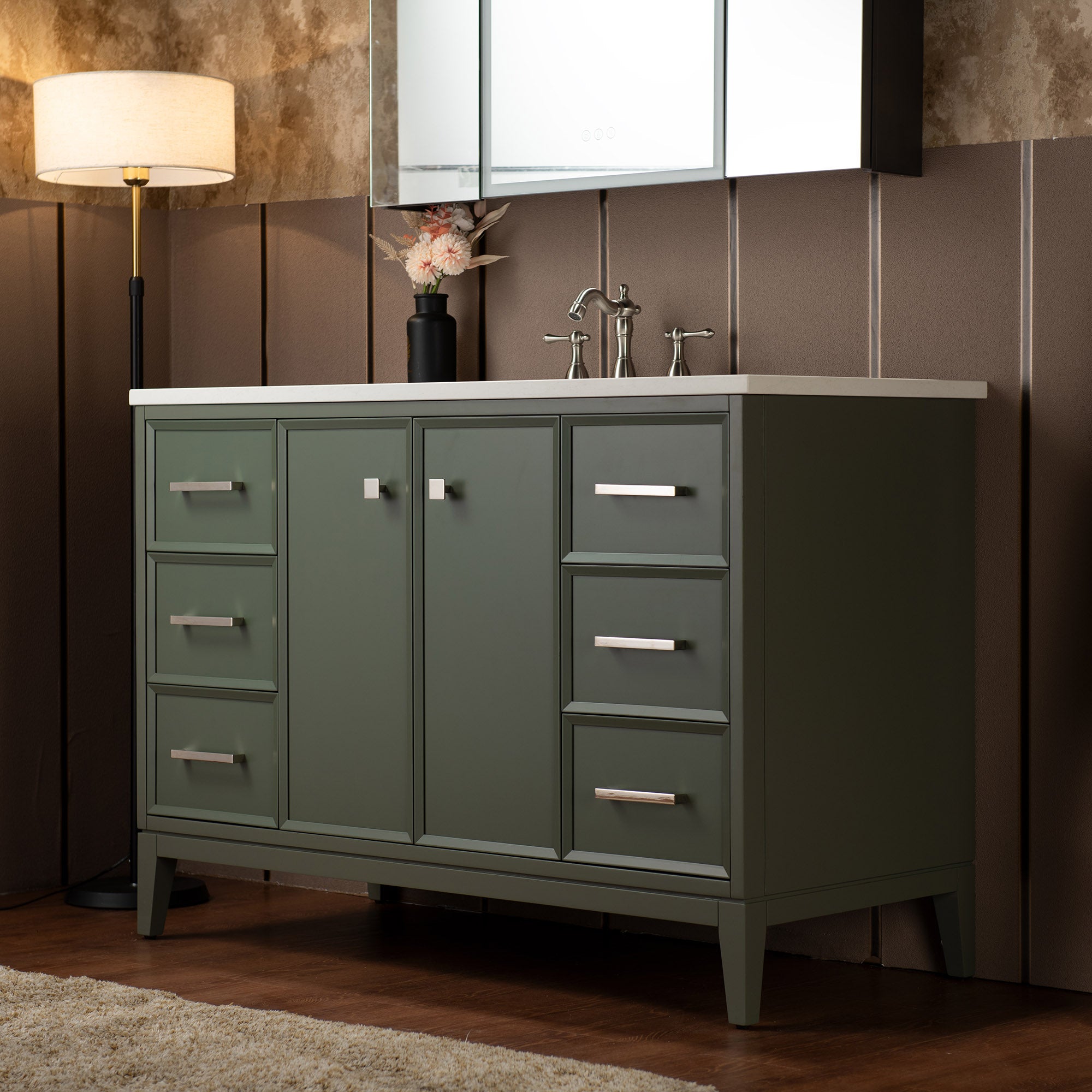 WOODBRIDGE 49" White Single Sink Bathroom Vanity Engineered Stone Top, Pre-drilled for 8 in. widespread faucets, Solid Wood Frame & Drawers, Fully Assembled and Ready to Install.