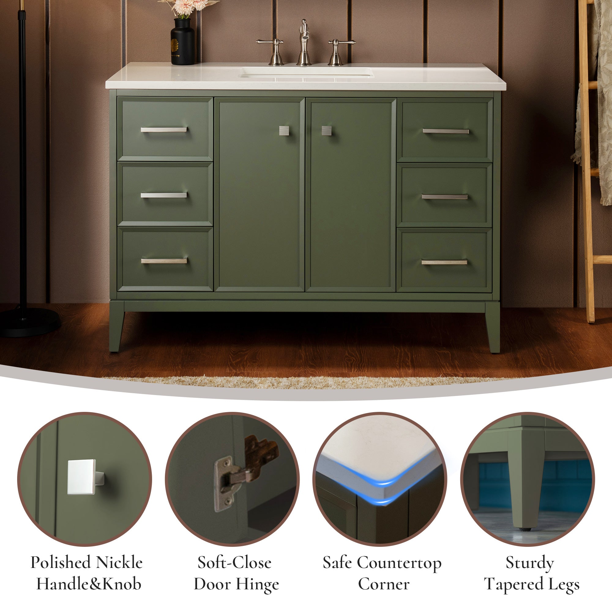 WOODBRIDGE 49" White Single Sink Bathroom Vanity Engineered Stone Top, Pre-drilled for 8 in. widespread faucets, Solid Wood Frame & Drawers, Fully Assembled and Ready to Install.