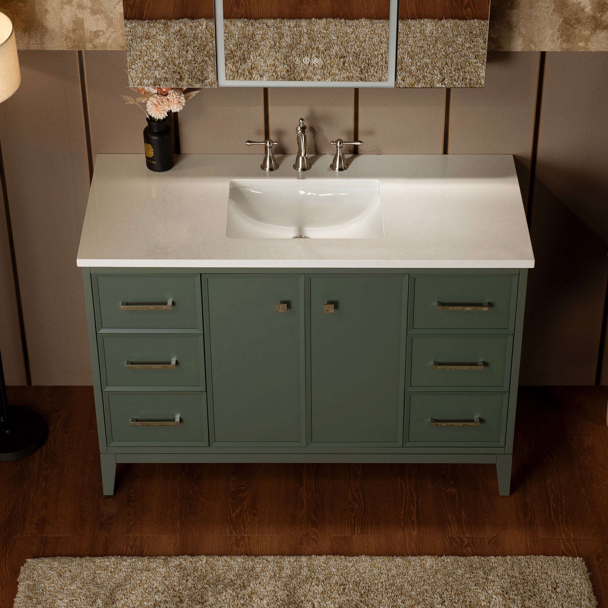 WOODBRIDGE 49" White Single Sink Bathroom Vanity Engineered Stone Top, Pre-drilled for 8 in. widespread faucets, Solid Wood Frame & Drawers, Fully Assembled and Ready to Install.