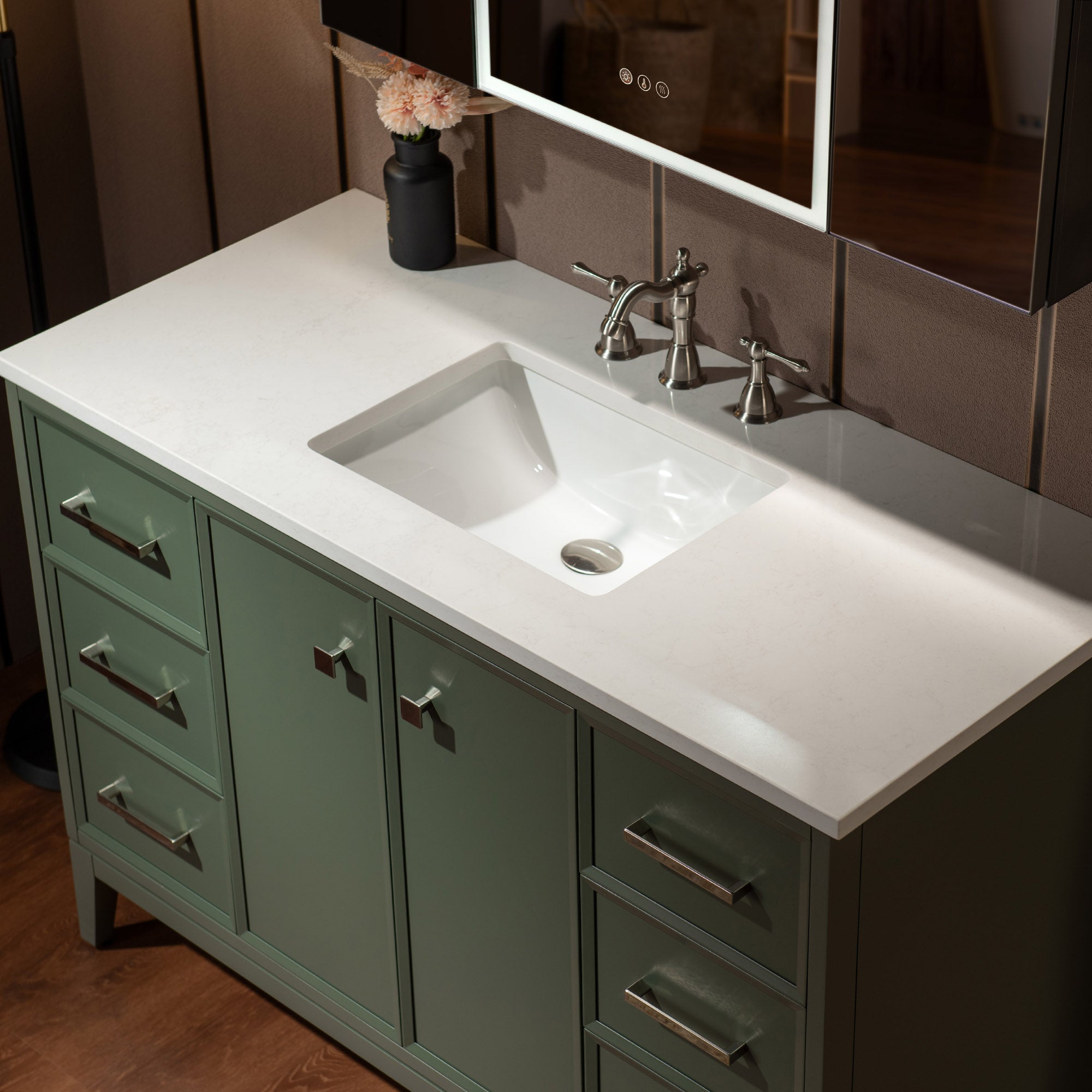 WOODBRIDGE 49" White Single Sink Bathroom Vanity Engineered Stone Top, Pre-drilled for 8 in. widespread faucets, Solid Wood Frame & Drawers, Fully Assembled and Ready to Install.