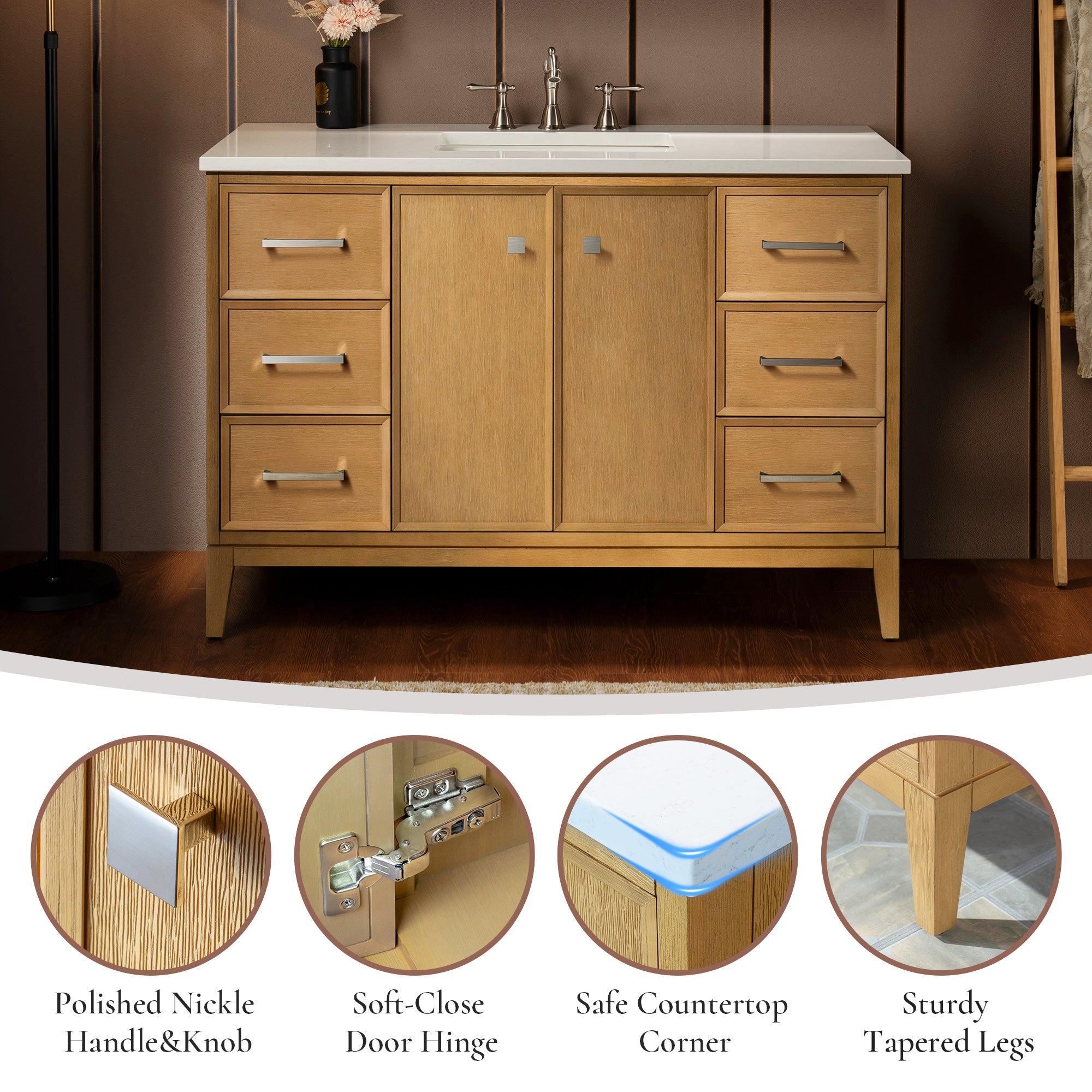 WOODBRIDGE 49" White Single Sink Bathroom Vanity Engineered Stone Top, Pre-drilled for 8 in. widespread faucets, Solid Wood Frame & Drawers, Fully Assembled and Ready to Install.