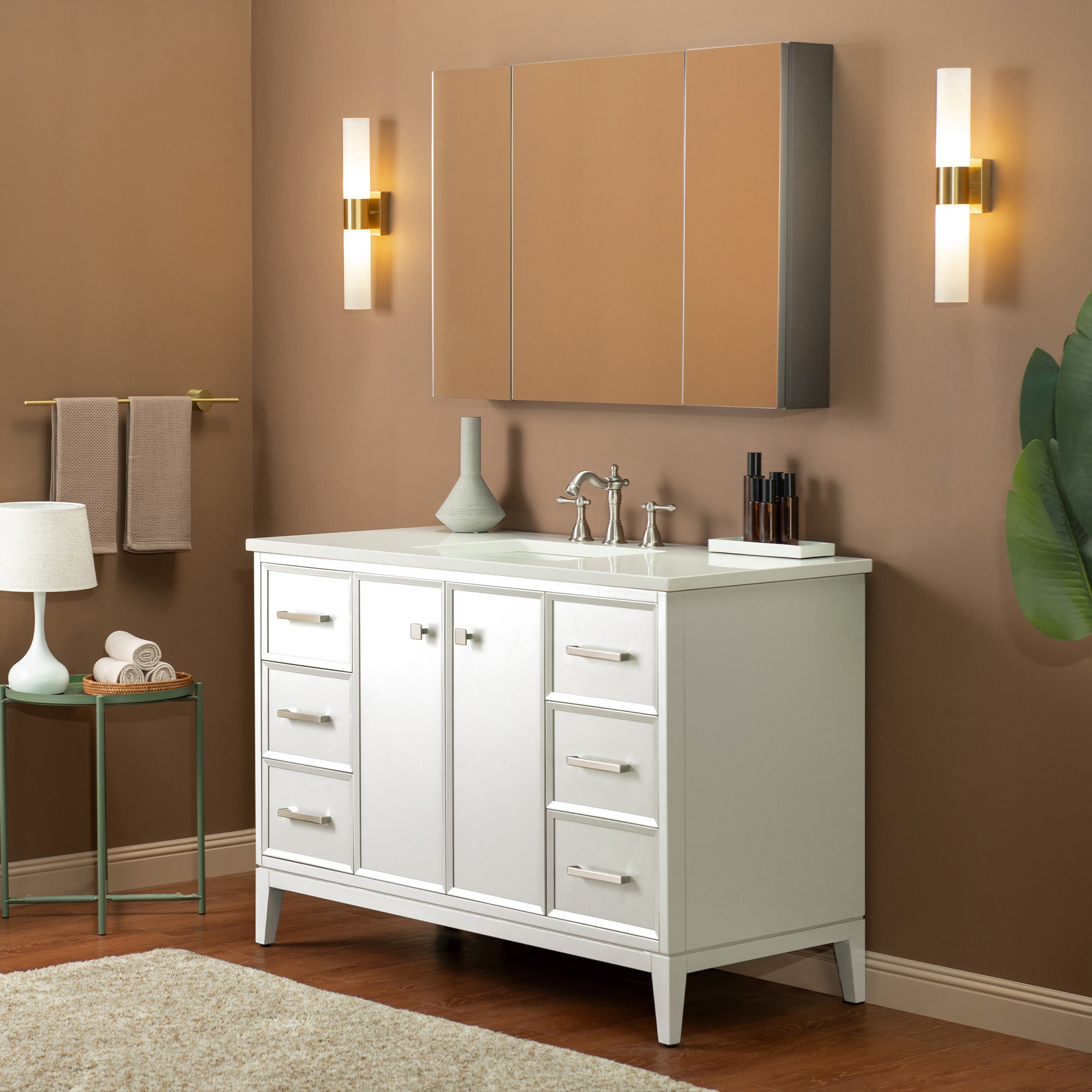 WOODBRIDGE 49" White Single Sink Bathroom Vanity Engineered Stone Top, Pre-drilled for 8 in. widespread faucets, Solid Wood Frame & Drawers, Fully Assembled and Ready to Install.