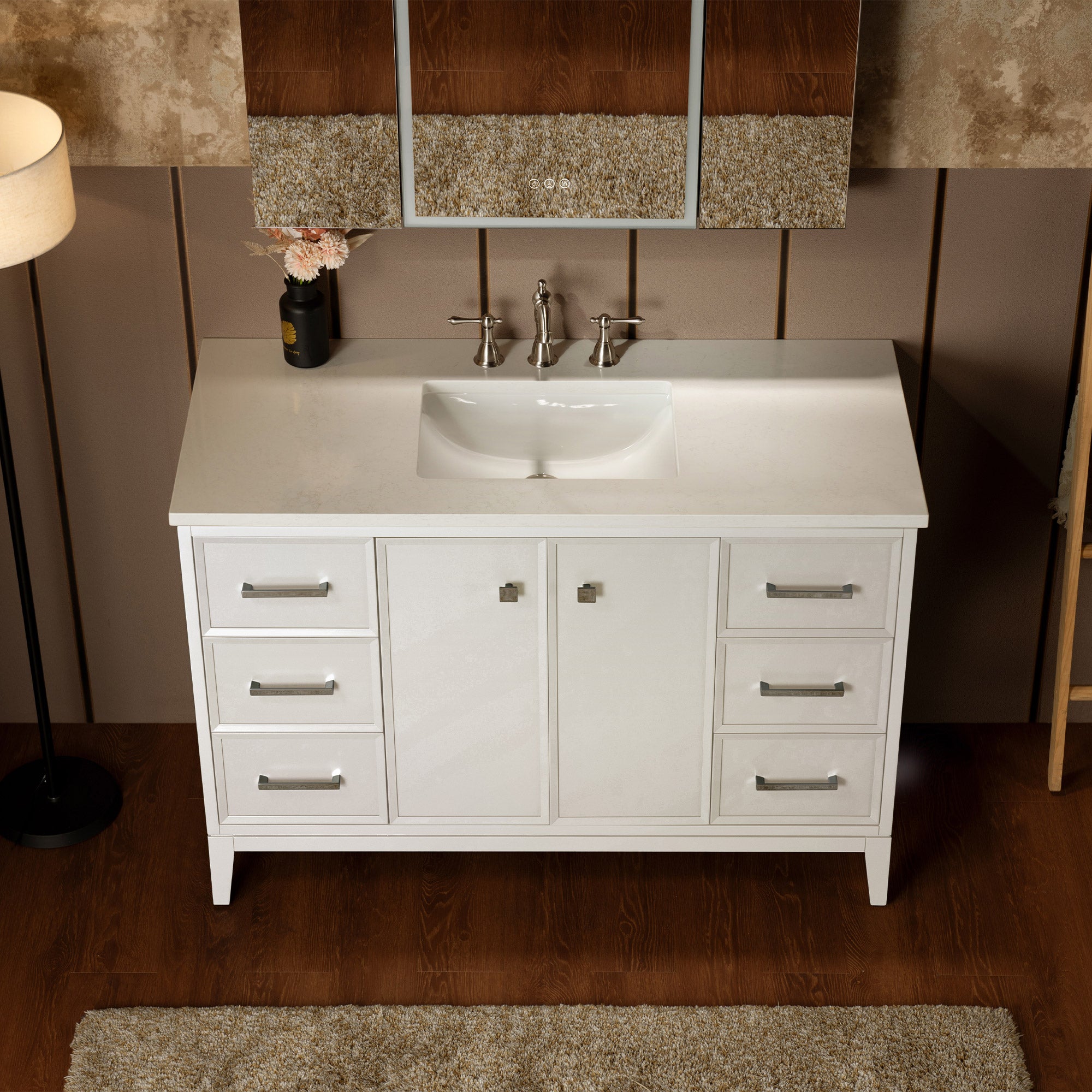 WOODBRIDGE 49" White Single Sink Bathroom Vanity Engineered Stone Top, Pre-drilled for 8 in. widespread faucets, Solid Wood Frame & Drawers, Fully Assembled and Ready to Install.