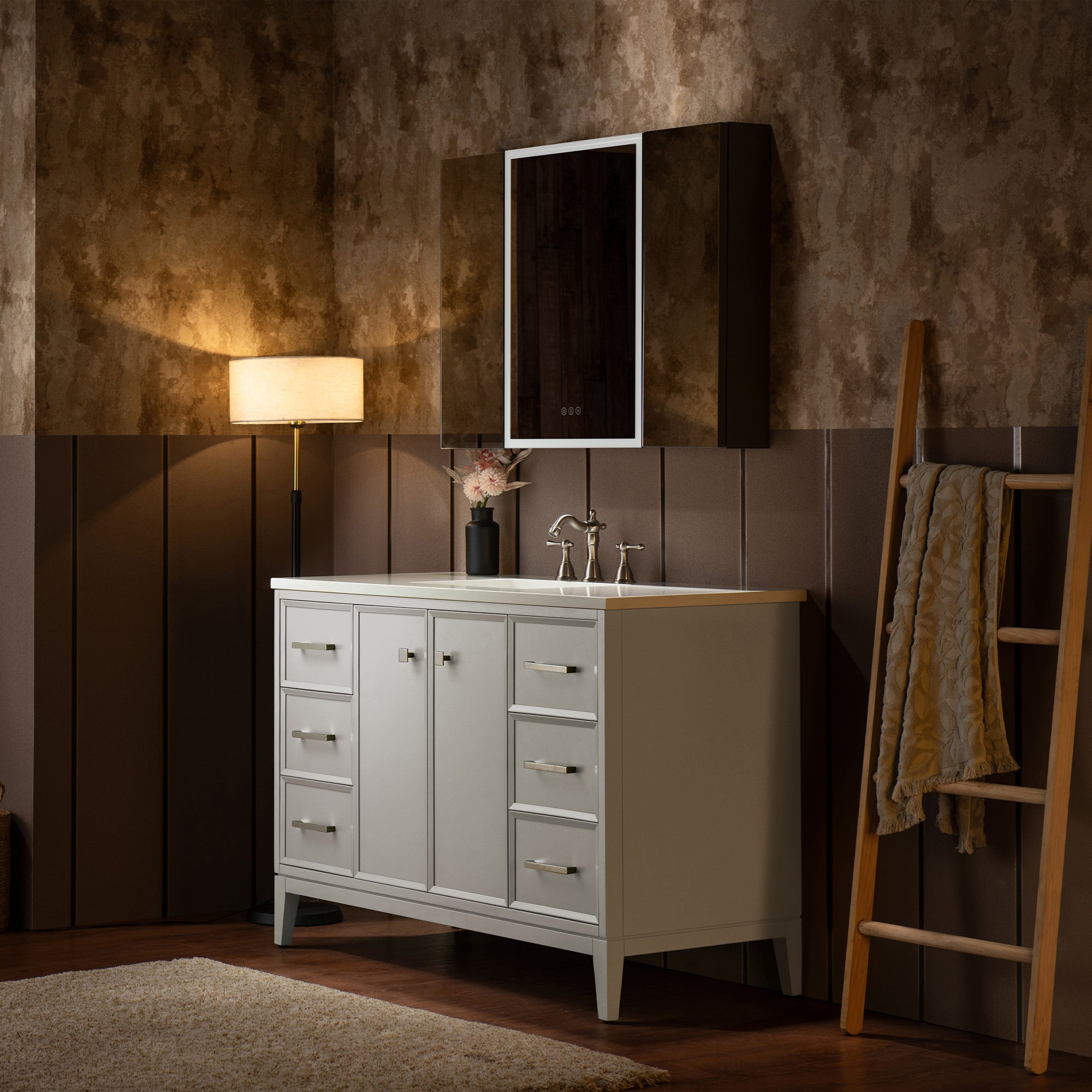 WOODBRIDGE 49" White Single Sink Bathroom Vanity Engineered Stone Top, Pre-drilled for 8 in. widespread faucets, Solid Wood Frame & Drawers, Fully Assembled and Ready to Install.