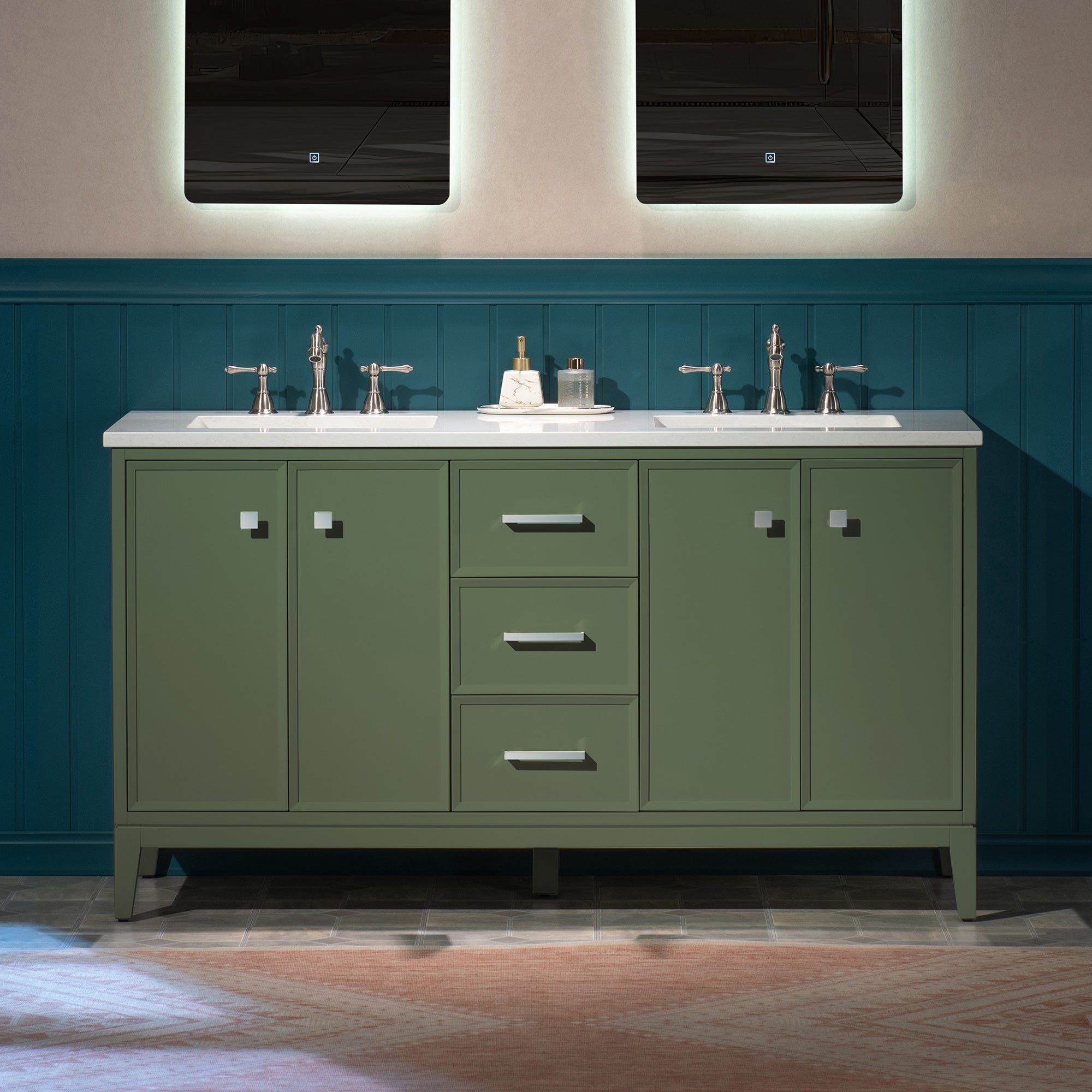 WOODBRIDGE 61" White Bathroom Vanity – Double Sink with Engineered Stone Top, Pre-drilled for 8 in. widespread faucets, Solid Wood Frame & Drawers, Fully Assembled and Ready for Installation