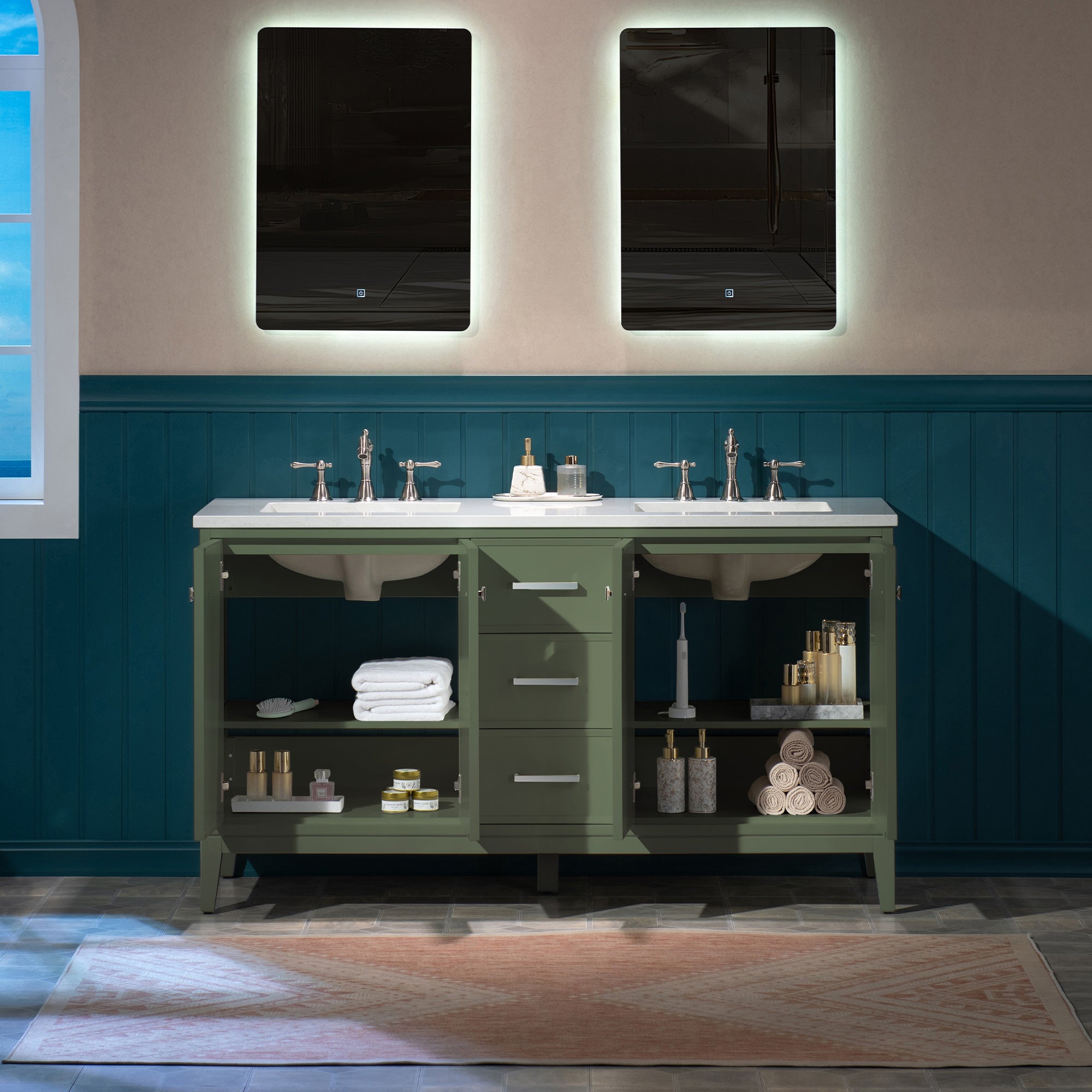 WOODBRIDGE 61" White Bathroom Vanity – Double Sink with Engineered Stone Top, Pre-drilled for 8 in. widespread faucets, Solid Wood Frame & Drawers, Fully Assembled and Ready for Installation