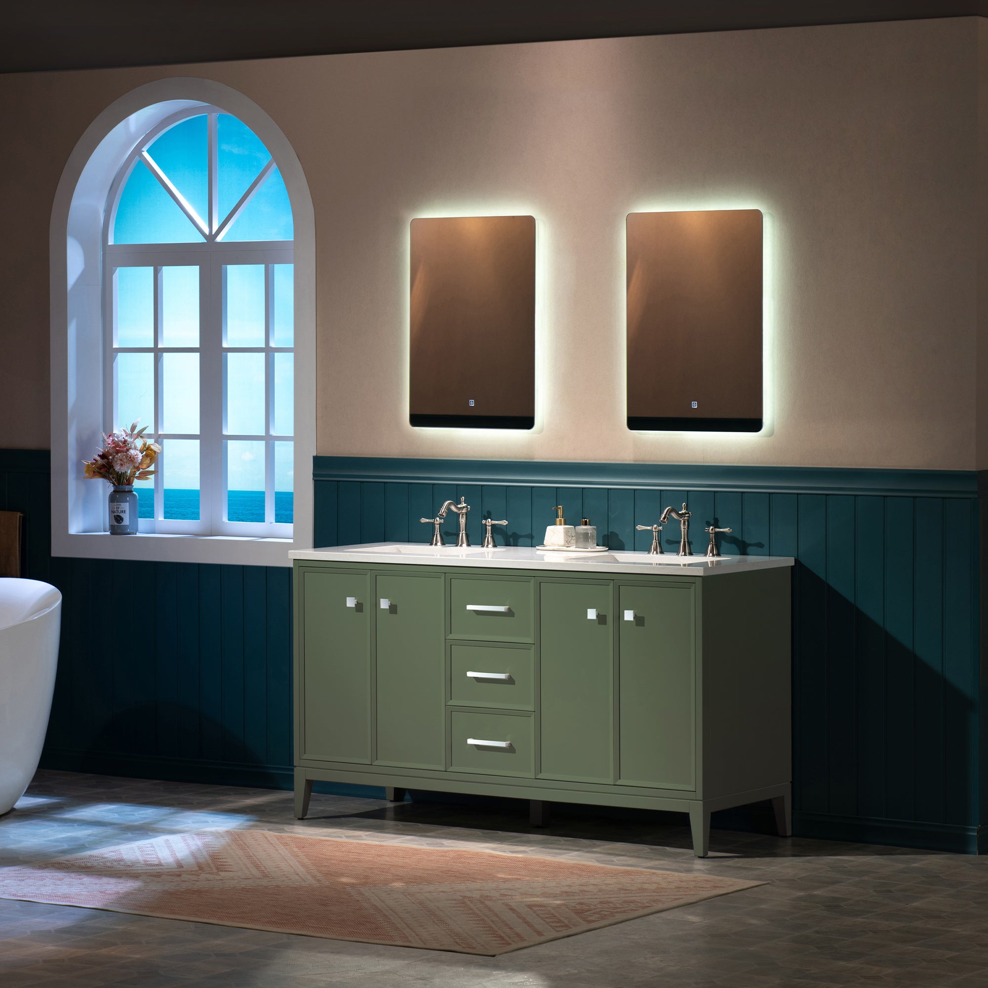 WOODBRIDGE 61" White Bathroom Vanity – Double Sink with Engineered Stone Top, Pre-drilled for 8 in. widespread faucets, Solid Wood Frame & Drawers, Fully Assembled and Ready for Installation