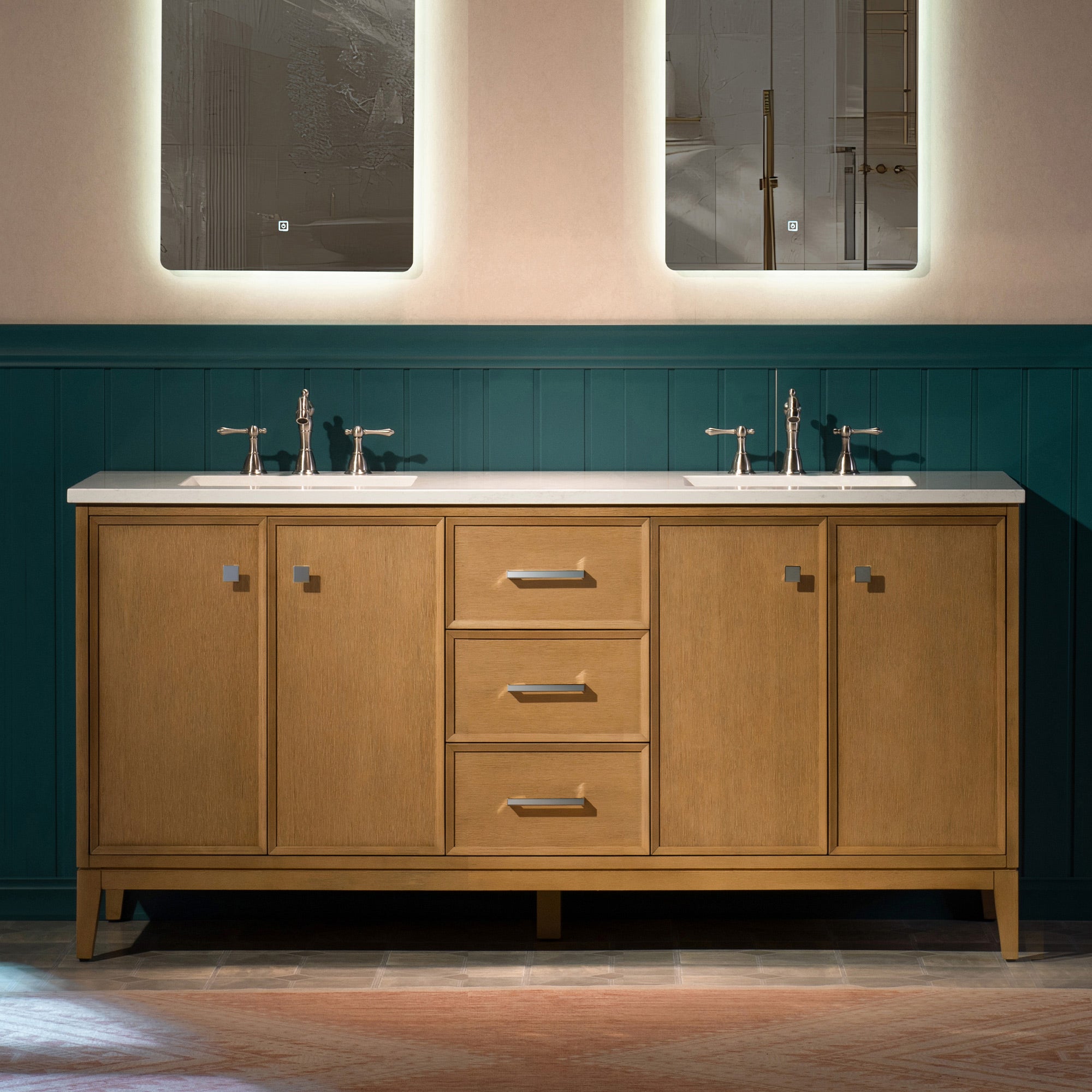 WOODBRIDGE 61" White Bathroom Vanity – Double Sink with Engineered Stone Top, Pre-drilled for 8 in. widespread faucets, Solid Wood Frame & Drawers, Fully Assembled and Ready for Installation