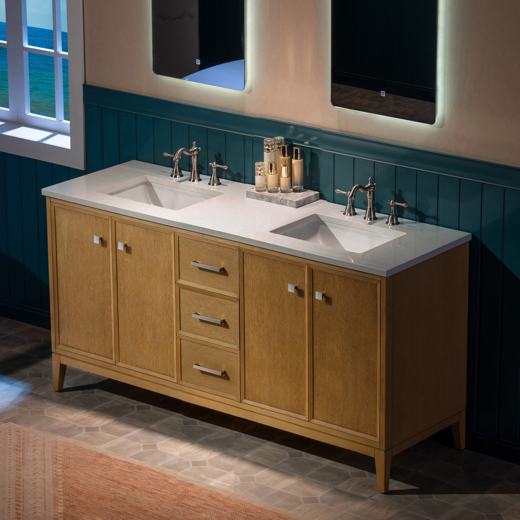 WOODBRIDGE 61" White Bathroom Vanity – Double Sink with Engineered Stone Top, Pre-drilled for 8 in. widespread faucets, Solid Wood Frame & Drawers, Fully Assembled and Ready for Installation
