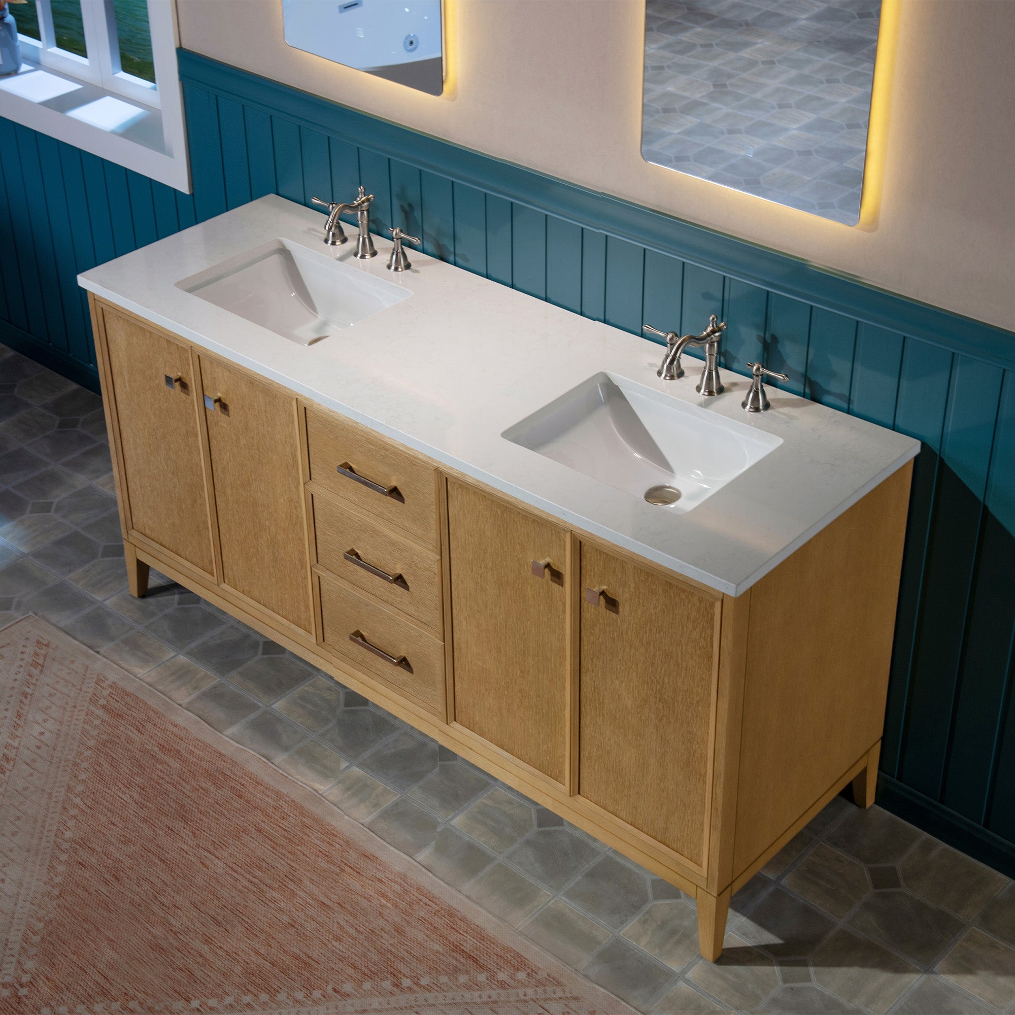 WOODBRIDGE 61" White Bathroom Vanity – Double Sink with Engineered Stone Top, Pre-drilled for 8 in. widespread faucets, Solid Wood Frame & Drawers, Fully Assembled and Ready for Installation