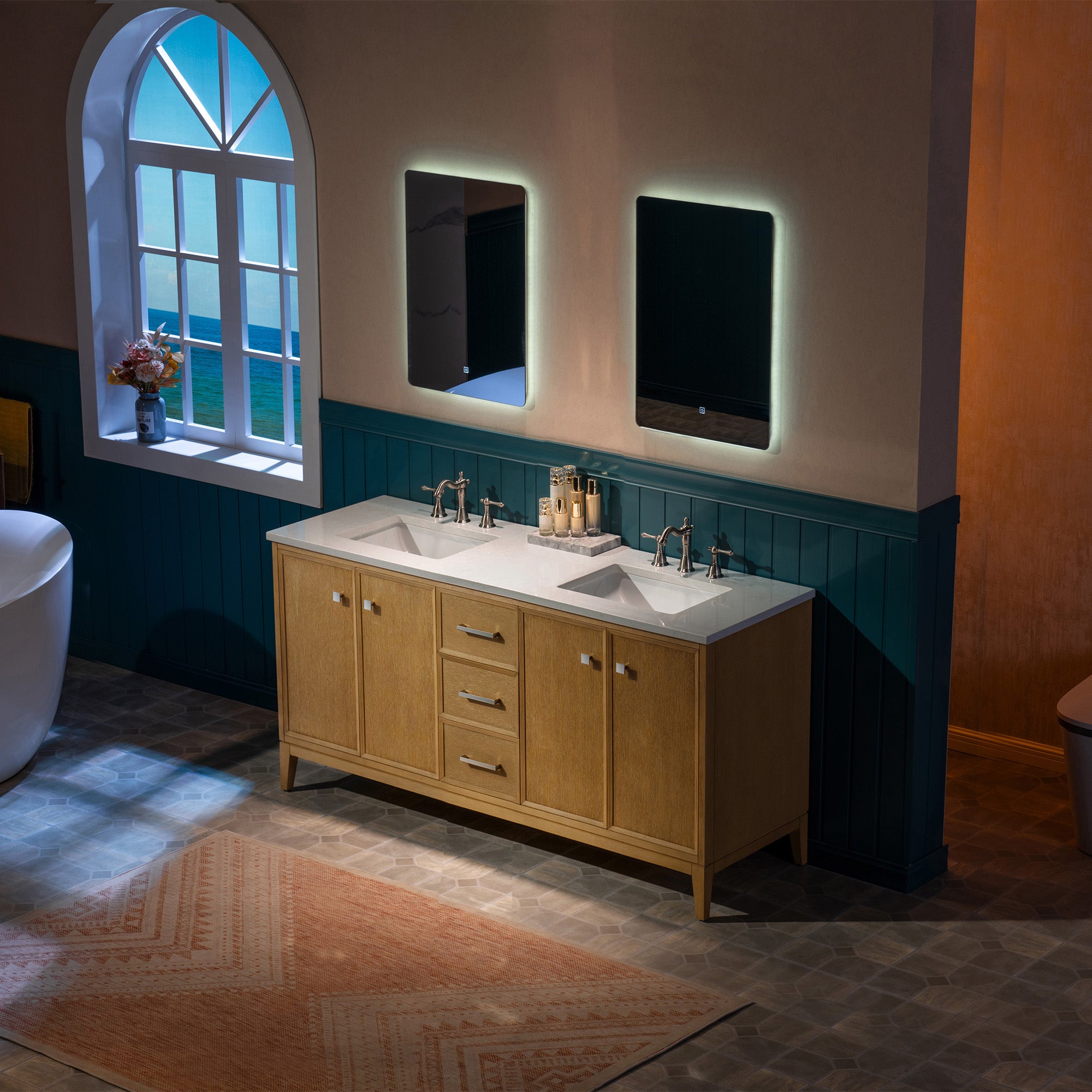 WOODBRIDGE 61" White Bathroom Vanity – Double Sink with Engineered Stone Top, Pre-drilled for 8 in. widespread faucets, Solid Wood Frame & Drawers, Fully Assembled and Ready for Installation