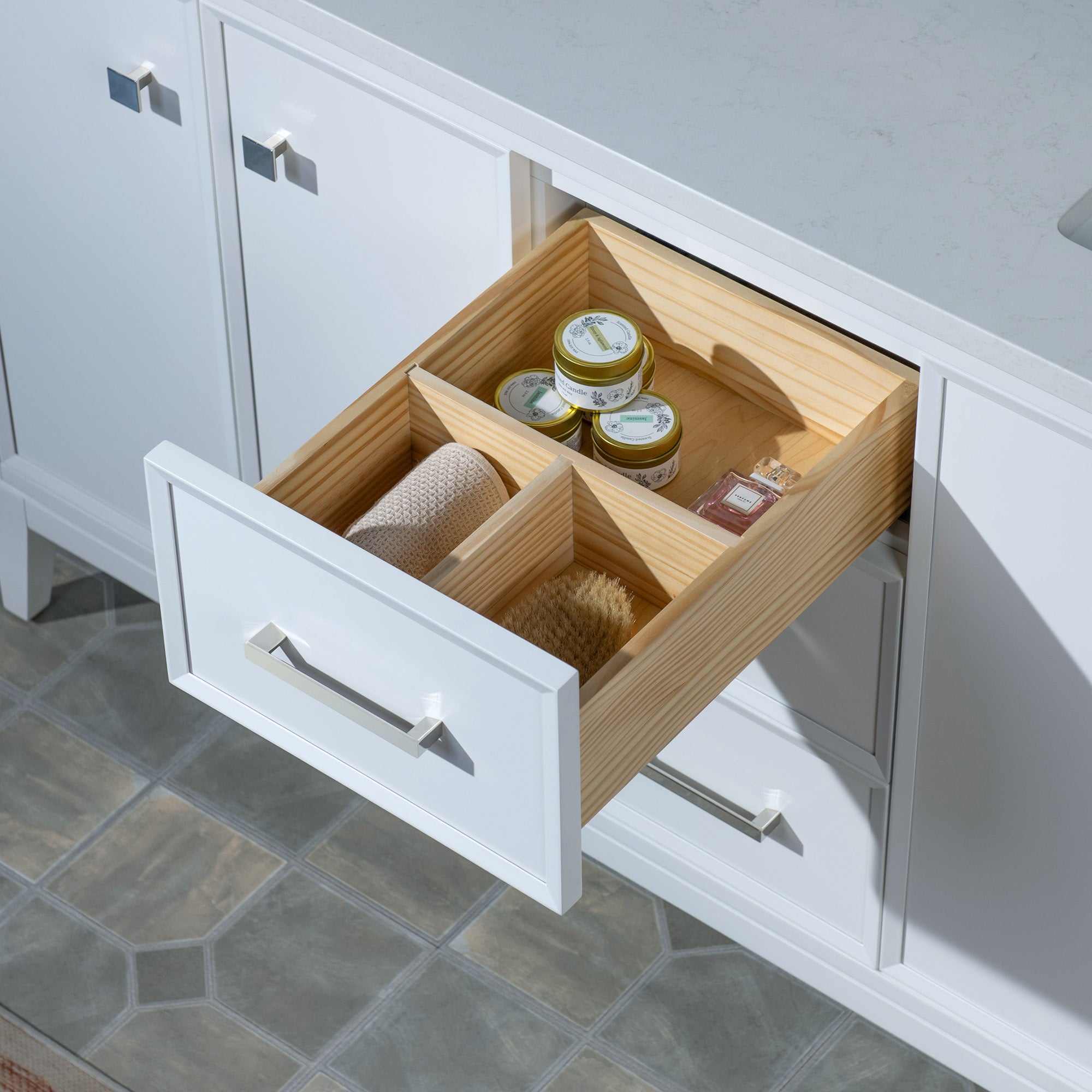 WOODBRIDGE 61" White Bathroom Vanity – Double Sink with Engineered Stone Top, Pre-drilled for 8 in. widespread faucets, Solid Wood Frame & Drawers, Fully Assembled and Ready for Installation