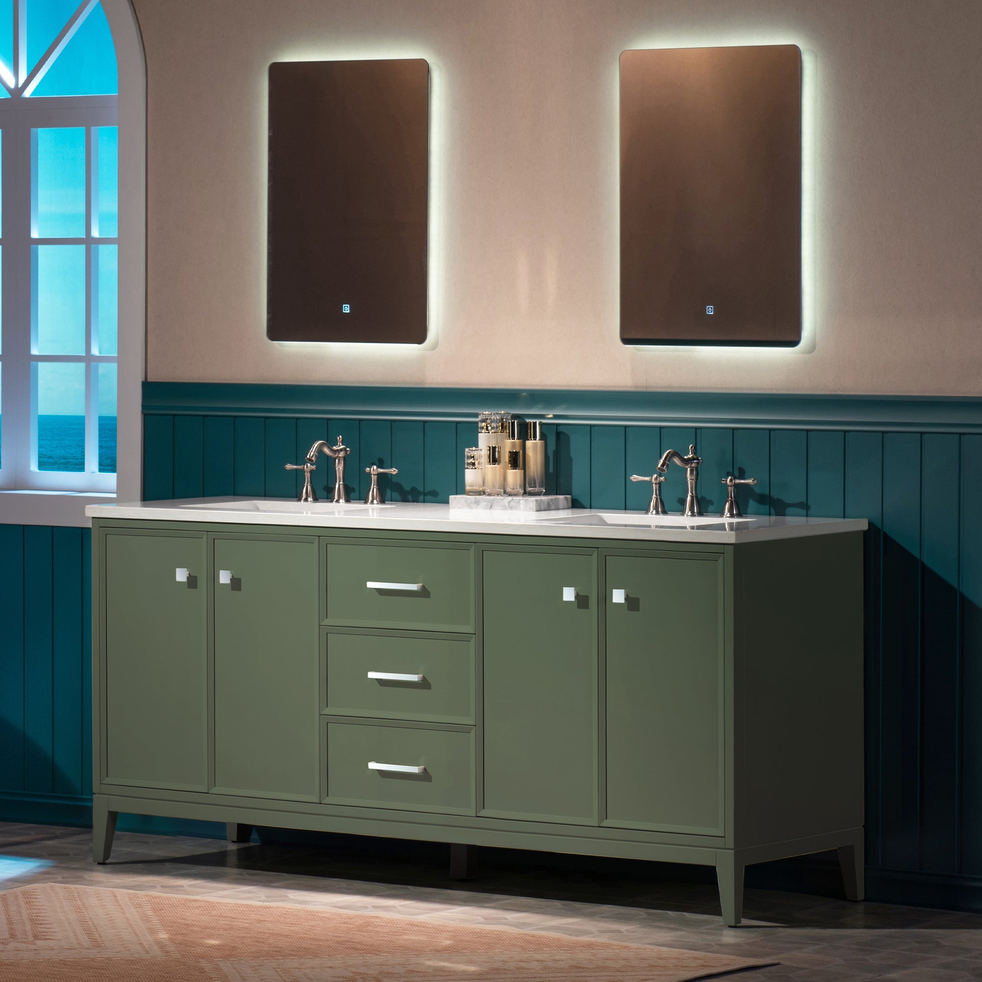 WOODBRIDGE 73" White Bathroom Vanity – Double Sink with Engineered Stone Top, Pre-drilled for 8 in. widespread faucets, Solid Wood Frame & Drawers, Fully Assembled and Ready for Installation