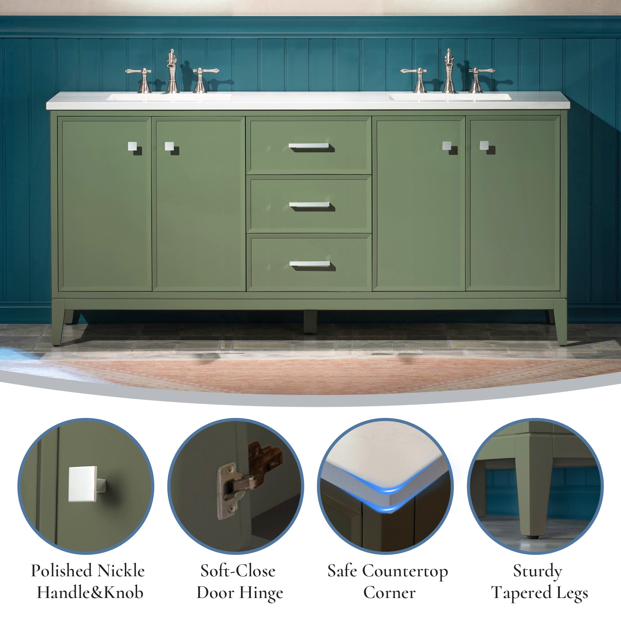WOODBRIDGE 73" White Bathroom Vanity – Double Sink with Engineered Stone Top, Pre-drilled for 8 in. widespread faucets, Solid Wood Frame & Drawers, Fully Assembled and Ready for Installation