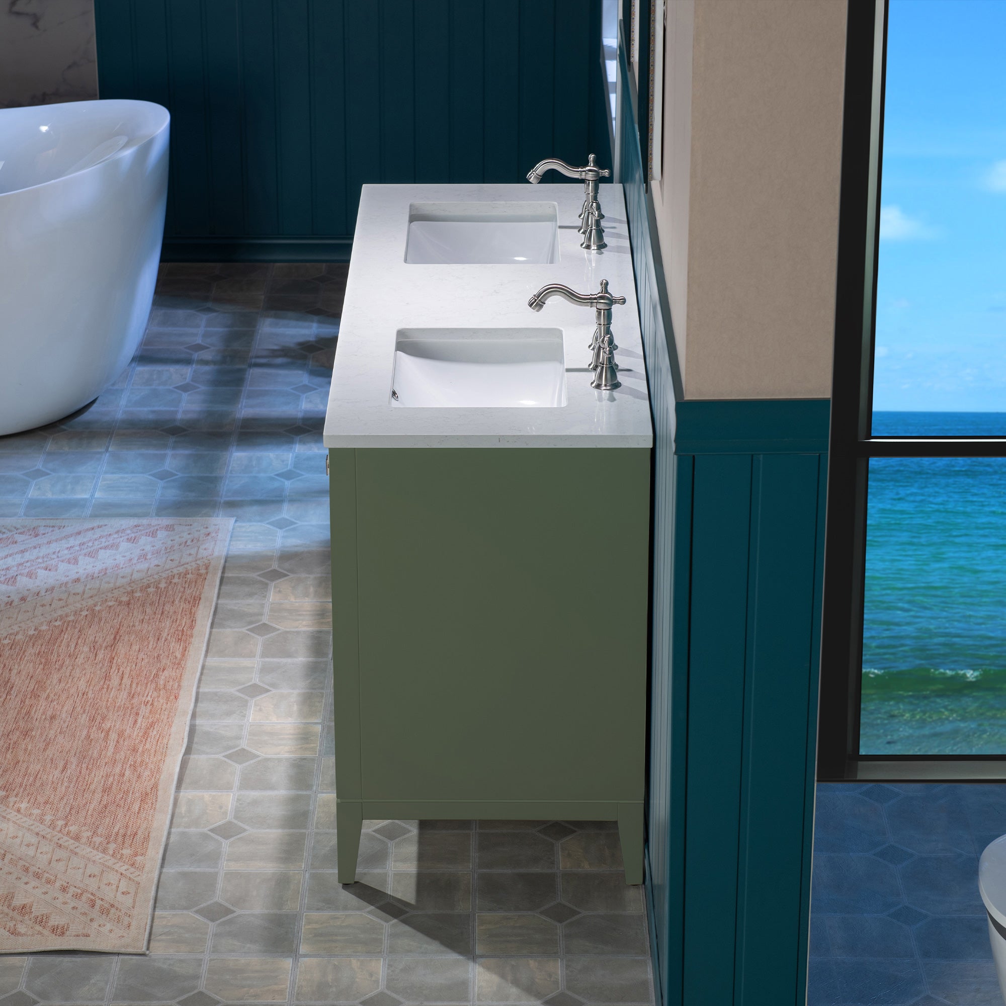 WOODBRIDGE 73" White Bathroom Vanity – Double Sink with Engineered Stone Top, Pre-drilled for 8 in. widespread faucets, Solid Wood Frame & Drawers, Fully Assembled and Ready for Installation