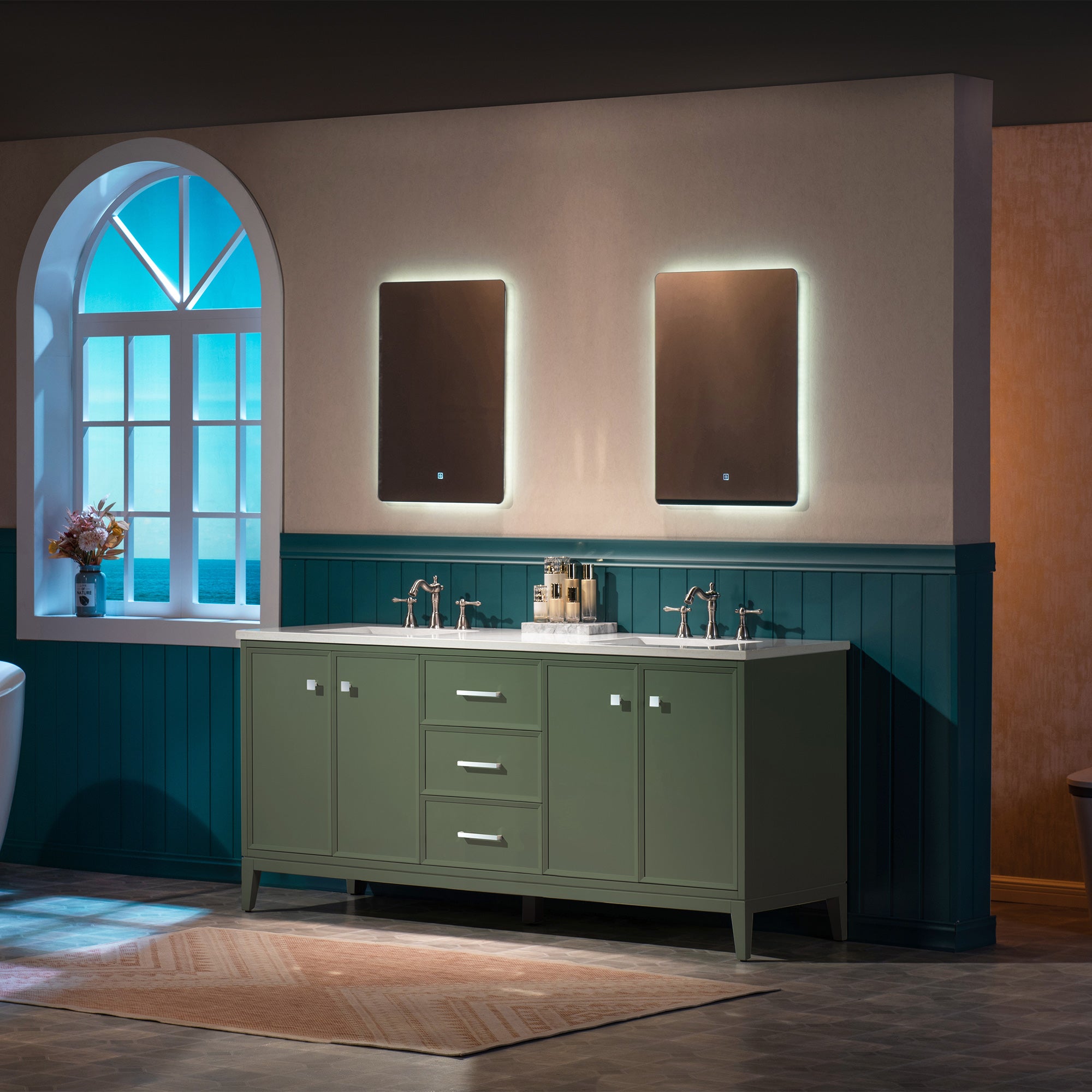 WOODBRIDGE 73" White Bathroom Vanity – Double Sink with Engineered Stone Top, Pre-drilled for 8 in. widespread faucets, Solid Wood Frame & Drawers, Fully Assembled and Ready for Installation