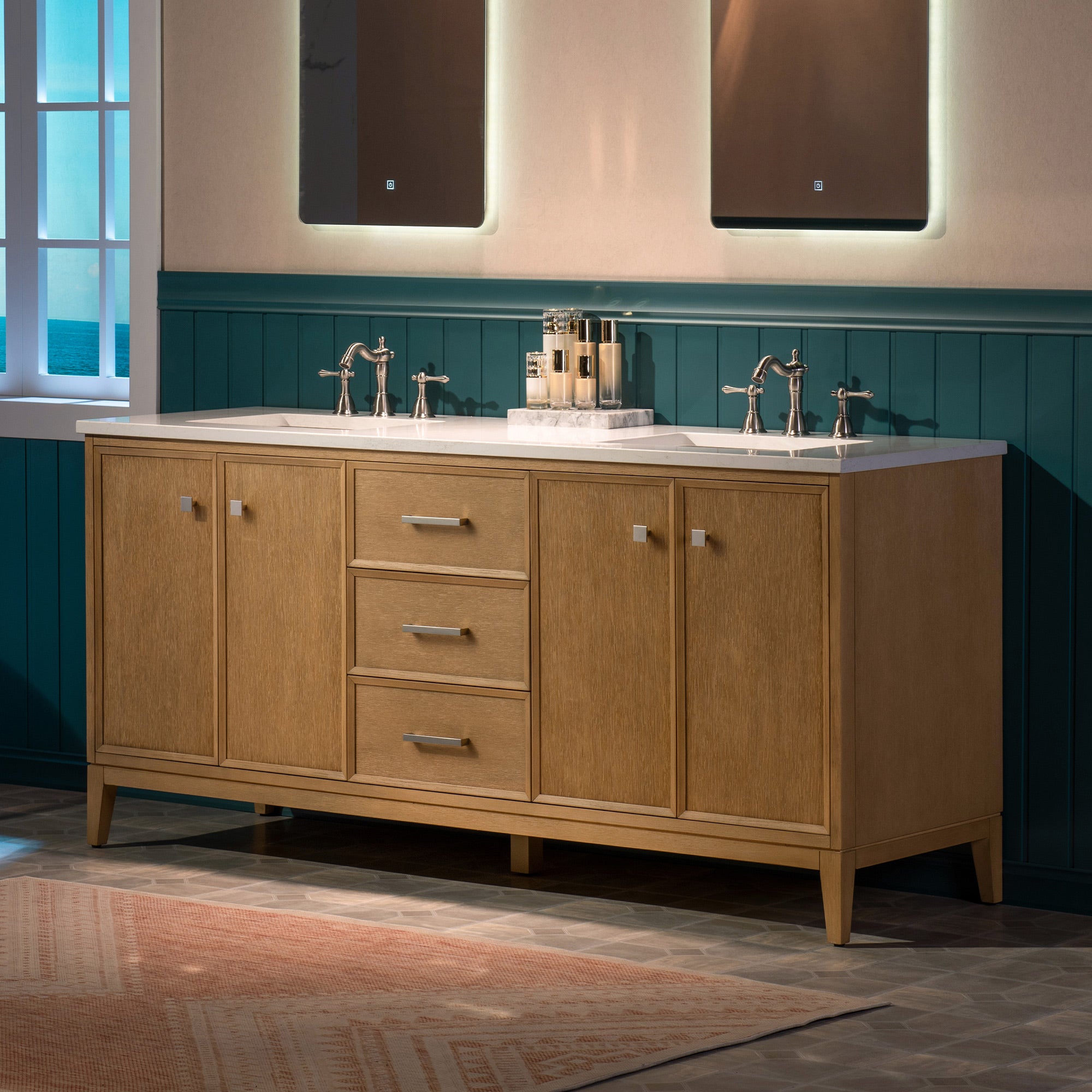 WOODBRIDGE 73" White Bathroom Vanity – Double Sink with Engineered Stone Top, Pre-drilled for 8 in. widespread faucets, Solid Wood Frame & Drawers, Fully Assembled and Ready for Installation
