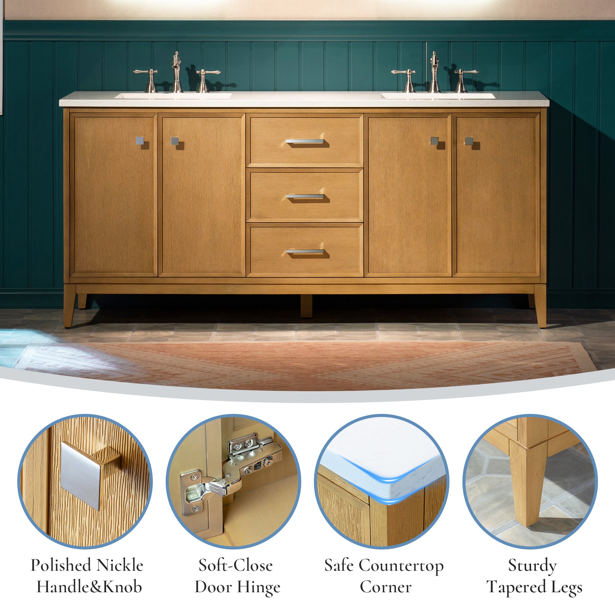 WOODBRIDGE 73" White Bathroom Vanity – Double Sink with Engineered Stone Top, Pre-drilled for 8 in. widespread faucets, Solid Wood Frame & Drawers, Fully Assembled and Ready for Installation