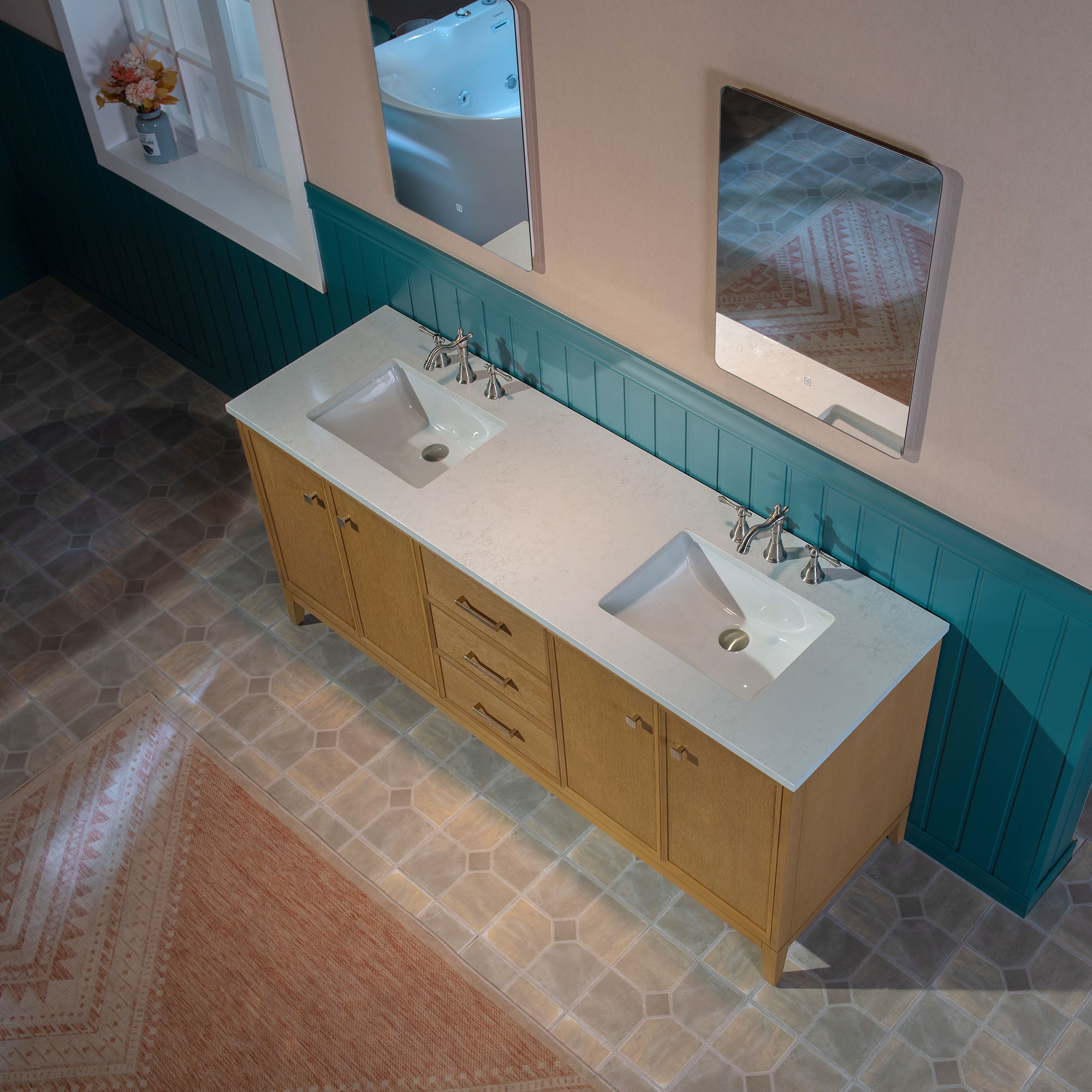 WOODBRIDGE 73" White Bathroom Vanity – Double Sink with Engineered Stone Top, Pre-drilled for 8 in. widespread faucets, Solid Wood Frame & Drawers, Fully Assembled and Ready for Installation