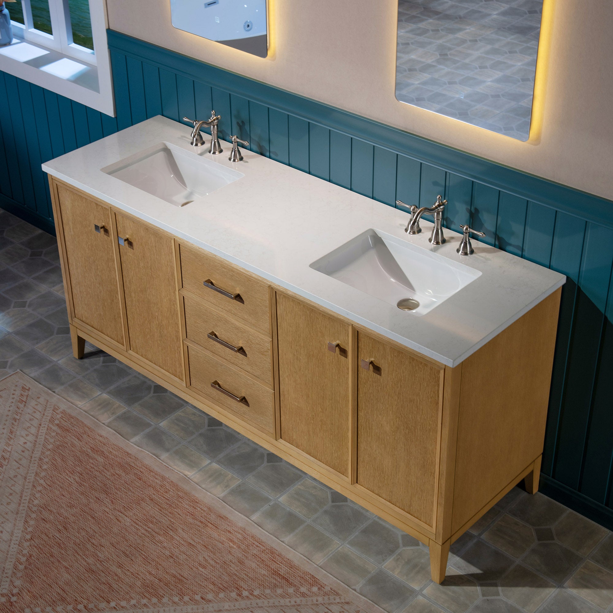 WOODBRIDGE 73" White Bathroom Vanity – Double Sink with Engineered Stone Top, Pre-drilled for 8 in. widespread faucets, Solid Wood Frame & Drawers, Fully Assembled and Ready for Installation