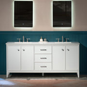 WOODBRIDGE 73" White Bathroom Vanity – Double Sink with Engineered Stone Top, Pre-drilled for 8 in. widespread faucets, Solid Wood Frame & Drawers, Fully Assembled and Ready for Installation