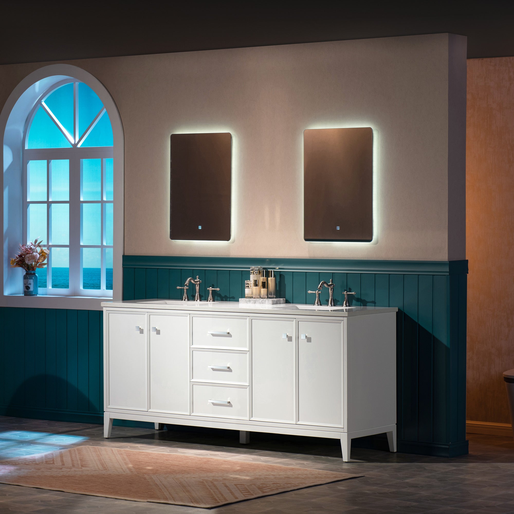 WOODBRIDGE 73" White Bathroom Vanity – Double Sink with Engineered Stone Top, Pre-drilled for 8 in. widespread faucets, Solid Wood Frame & Drawers, Fully Assembled and Ready for Installation
