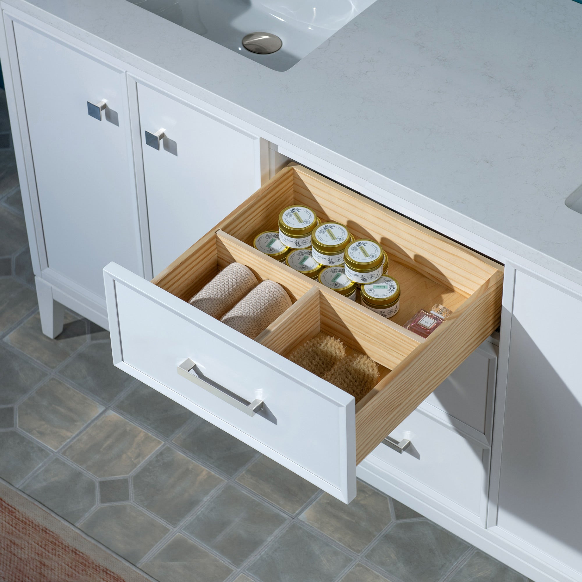 WOODBRIDGE 73" White Bathroom Vanity – Double Sink with Engineered Stone Top, Pre-drilled for 8 in. widespread faucets, Solid Wood Frame & Drawers, Fully Assembled and Ready for Installation