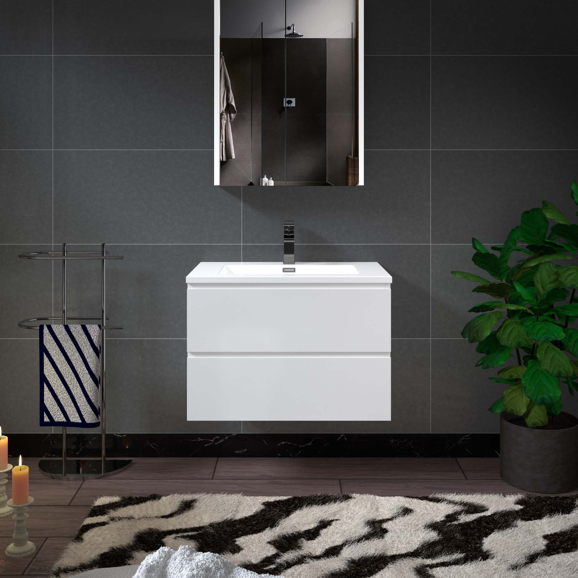 WOODBRIDGE 23-5/8 in. W x 19-5/8 in. D Wall Mounted Floating Vanity in Glossy White with Resin Composite Vanity Top in Glossy White