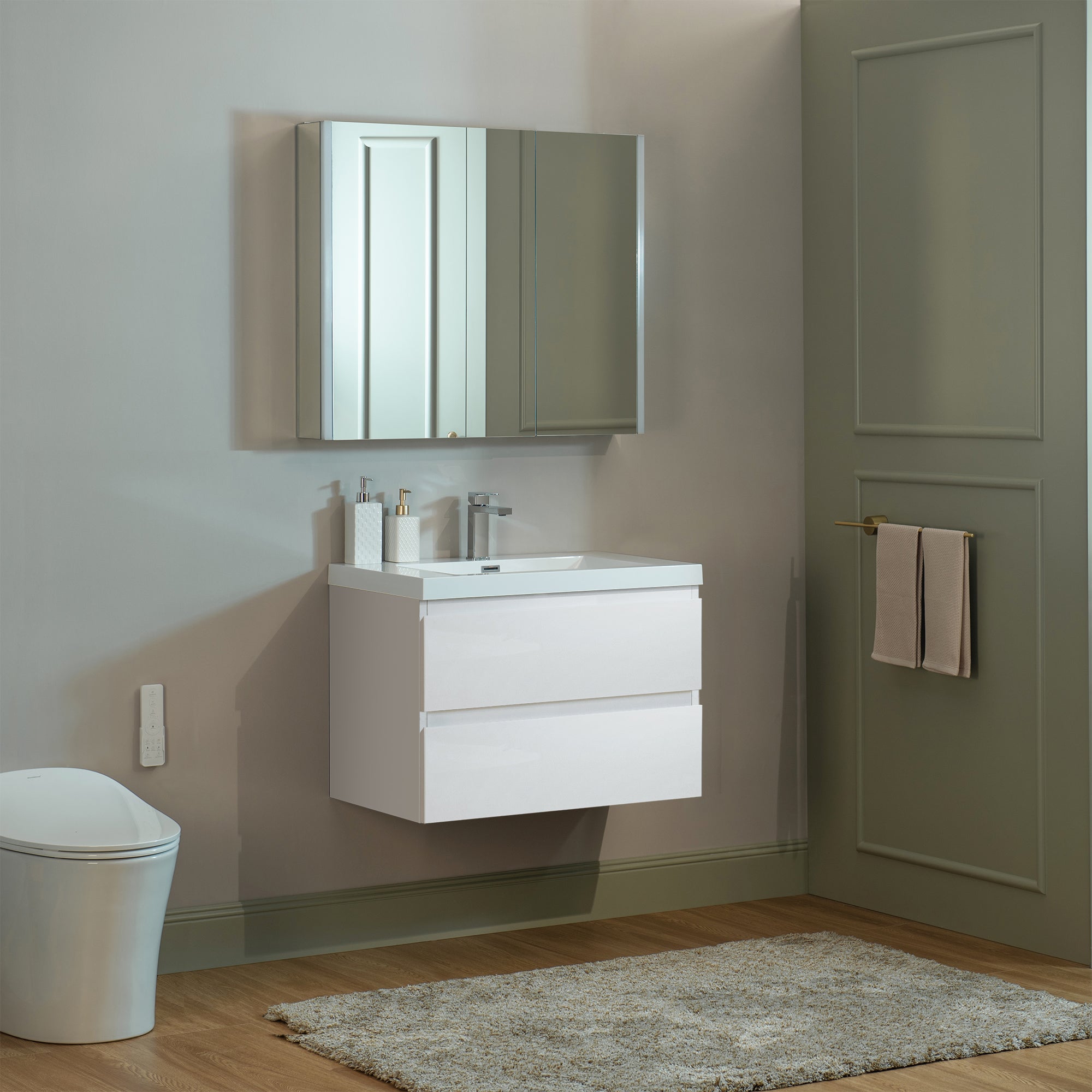 WOODBRIDGE 23-5/8 in. W x 19-5/8 in. D Wall Mounted Floating Vanity in Glossy White with Resin Composite Vanity Top in Glossy White