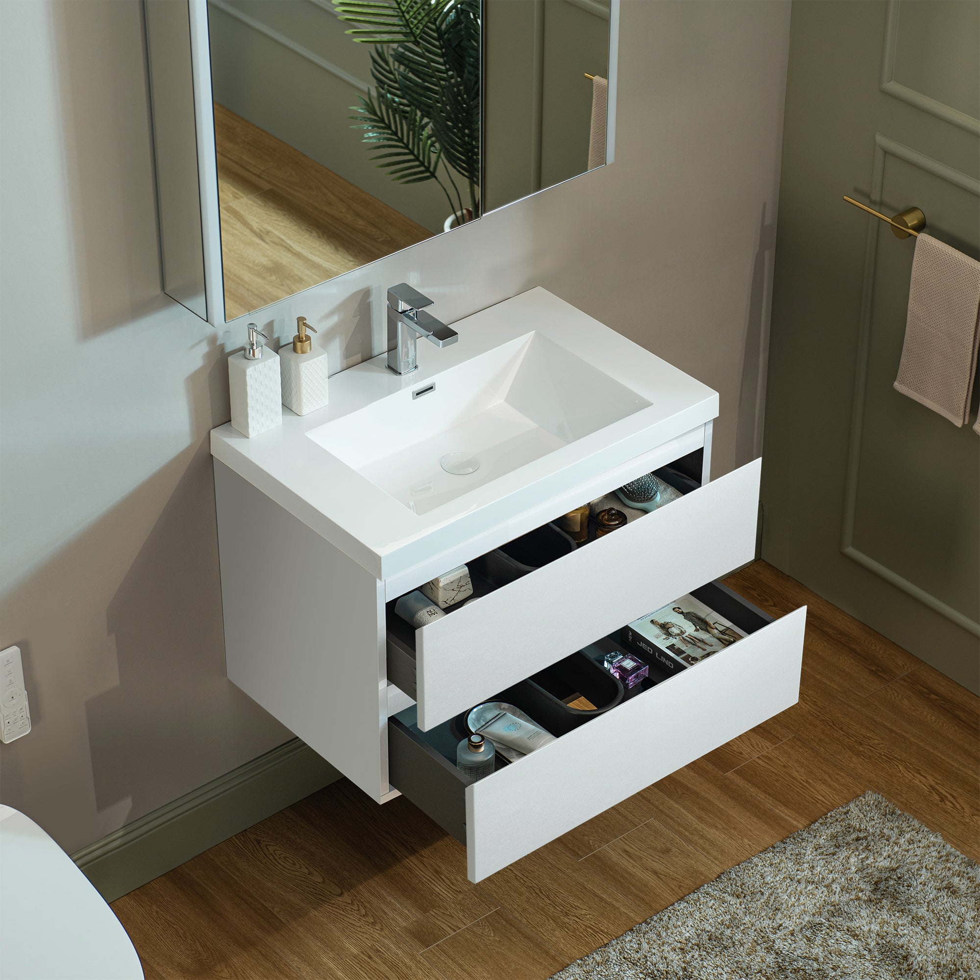 WOODBRIDGE 23-5/8 in. W x 19-5/8 in. D Wall Mounted Floating Vanity in Glossy White with Resin Composite Vanity Top in Glossy White