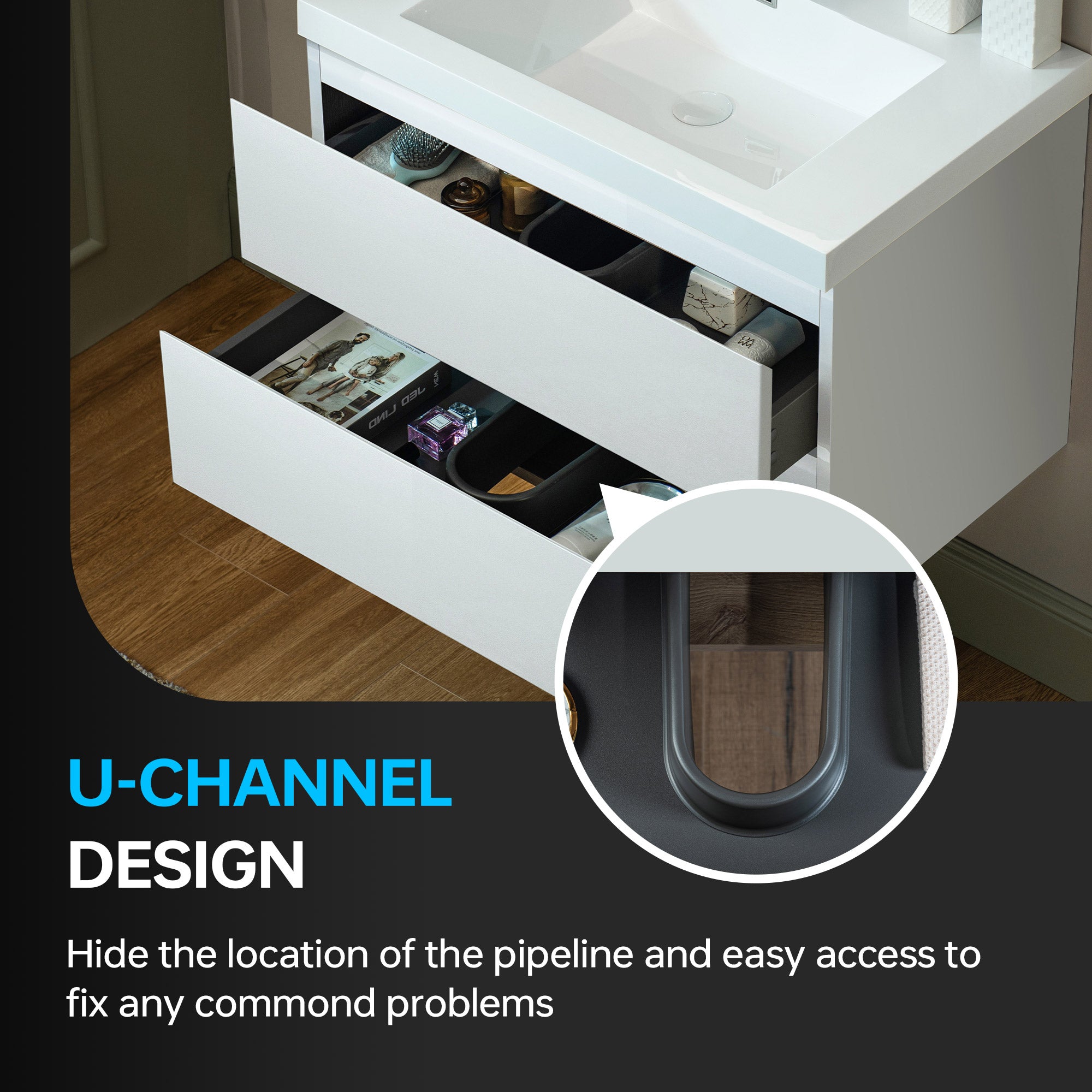 WOODBRIDGE 23-5/8 in. W x 19-5/8 in. D Wall Mounted Floating Vanity in Glossy White with Resin Composite Vanity Top in Glossy White