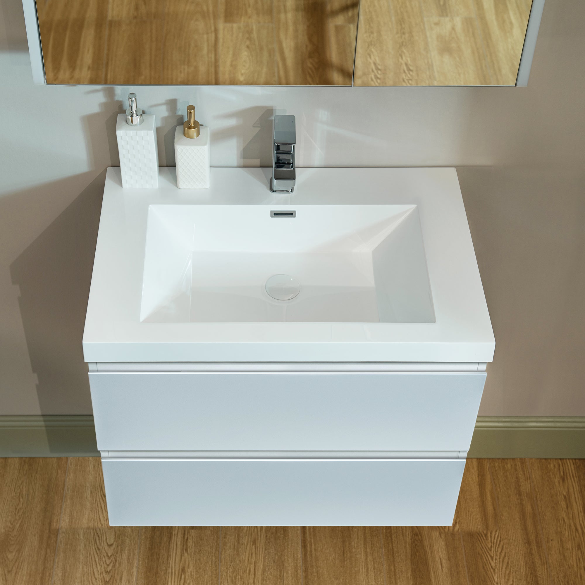 WOODBRIDGE 23-5/8 in. W x 19-5/8 in. D Wall Mounted Floating Vanity in Glossy White with Resin Composite Vanity Top in Glossy White