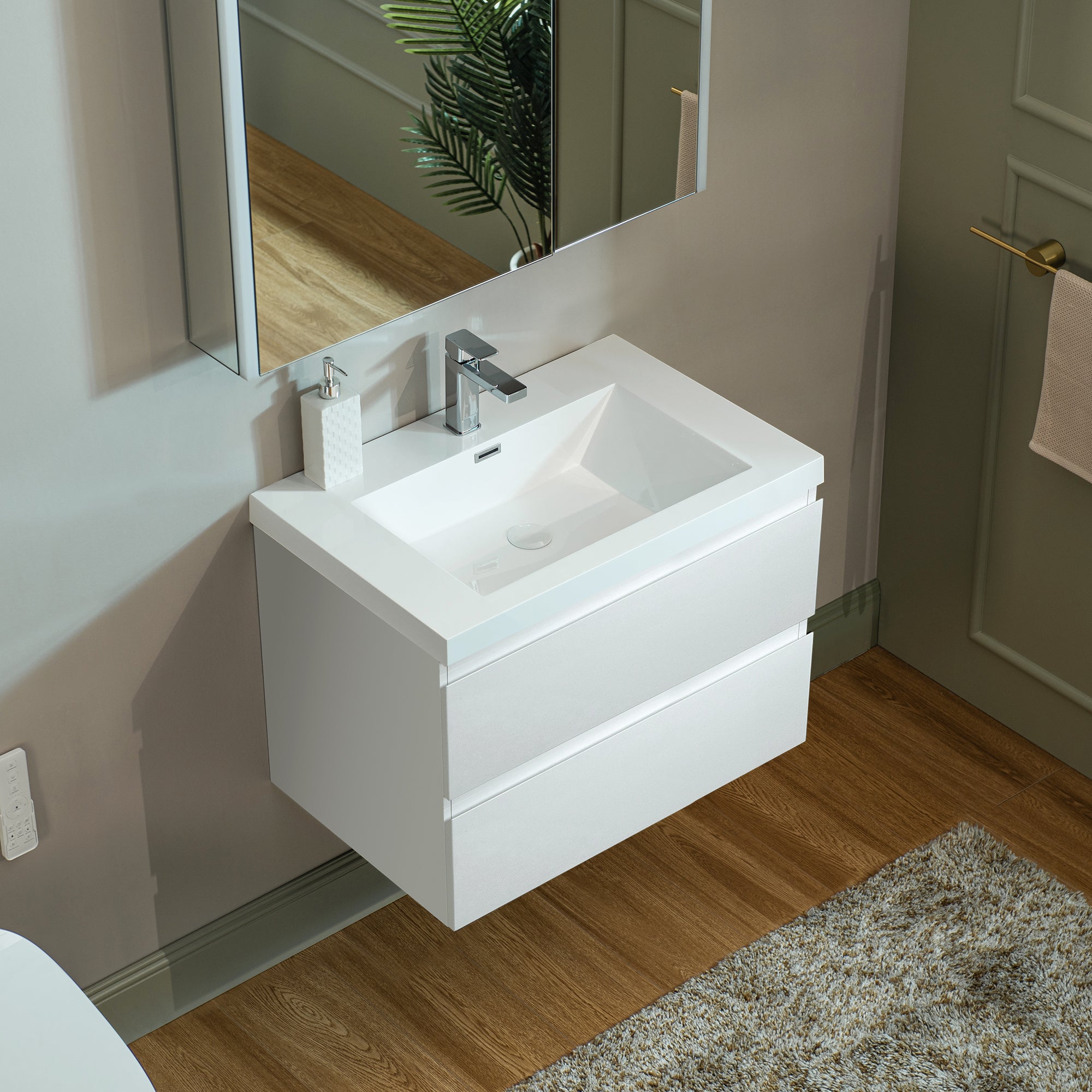 WOODBRIDGE 23-5/8 in. W x 19-5/8 in. D Wall Mounted Floating Vanity in Glossy White with Resin Composite Vanity Top in Glossy White