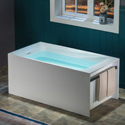 WOODBRIDGE 51-1/8" L x 27-1/2" Stone Resin Luxury Contemporary Solid Surface Freestanding Soaking Bathtub in Matte White, Ergonomic Soaking Tub with Towel Bar and 2 Drain Covers (Matte White & Black)