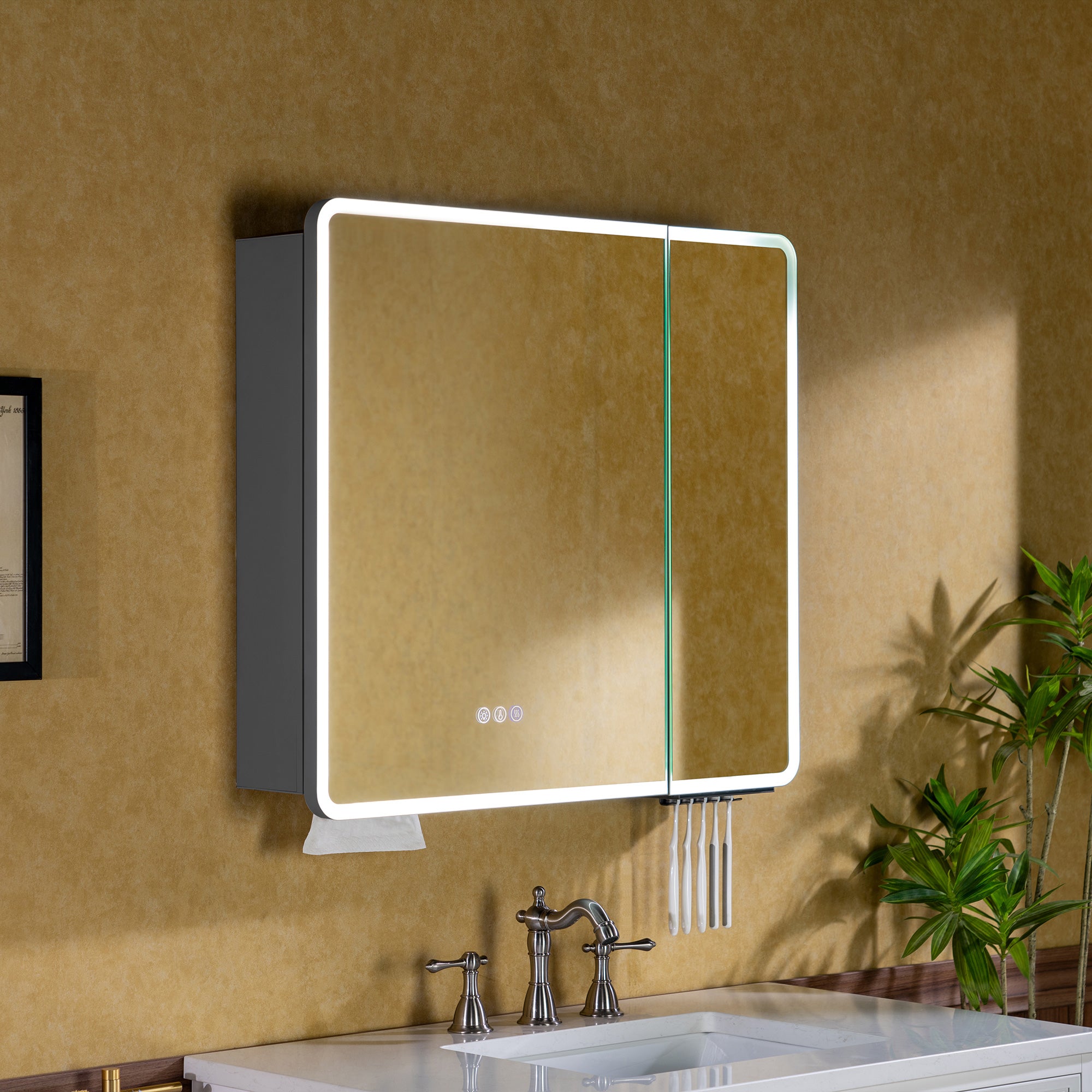 WOODBRIDGE Modern Rectangular Medicine Cabinet with Rounded Corners (30.75” W x 27.5” H) – Smart Storage, Anti-Fog Mirror, LED Lighting, Medium-Sized