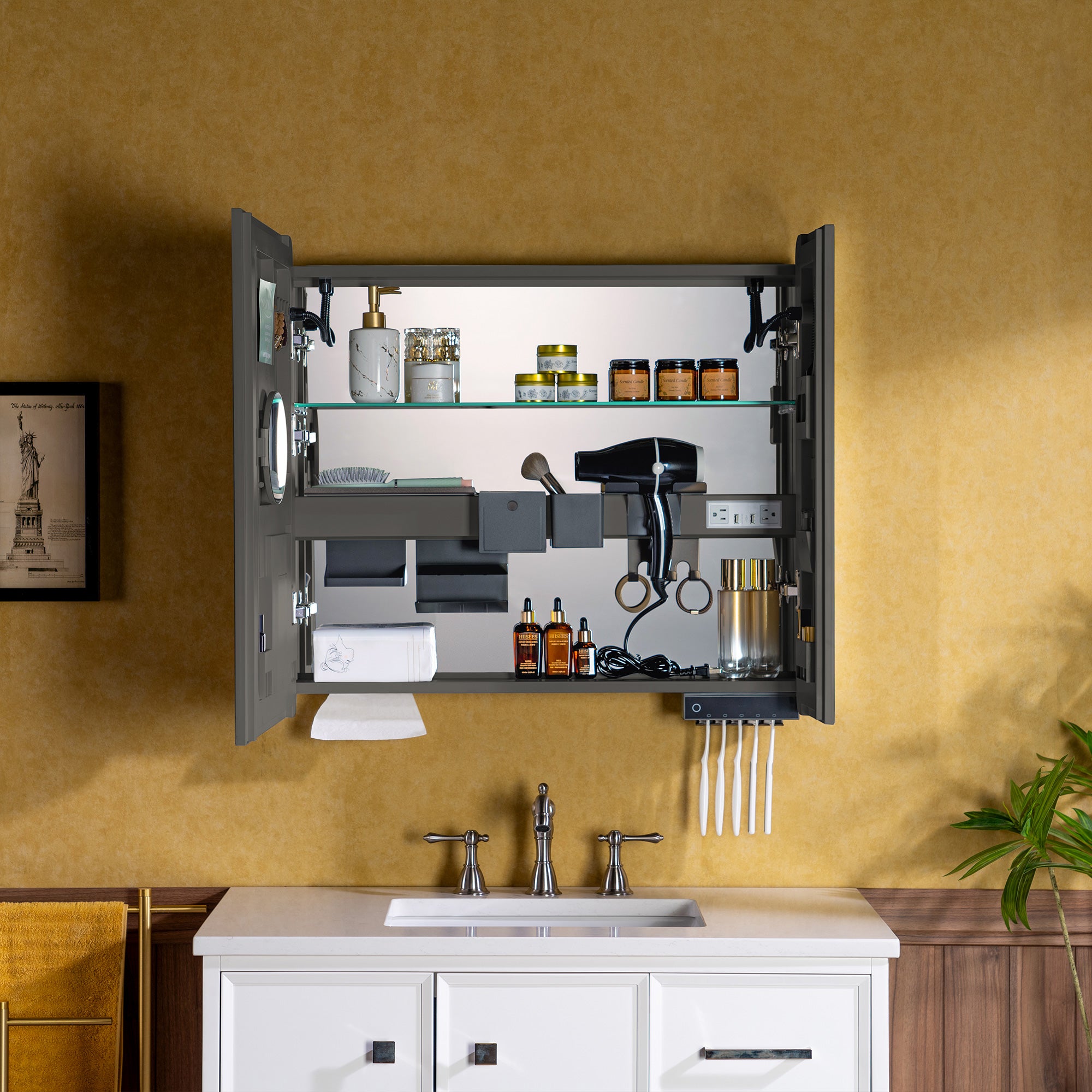 WOODBRIDGE Modern Rectangular Medicine Cabinet with Rounded Corners (30.75” W x 27.5” H) – Smart Storage, Anti-Fog Mirror, LED Lighting, Medium-Sized