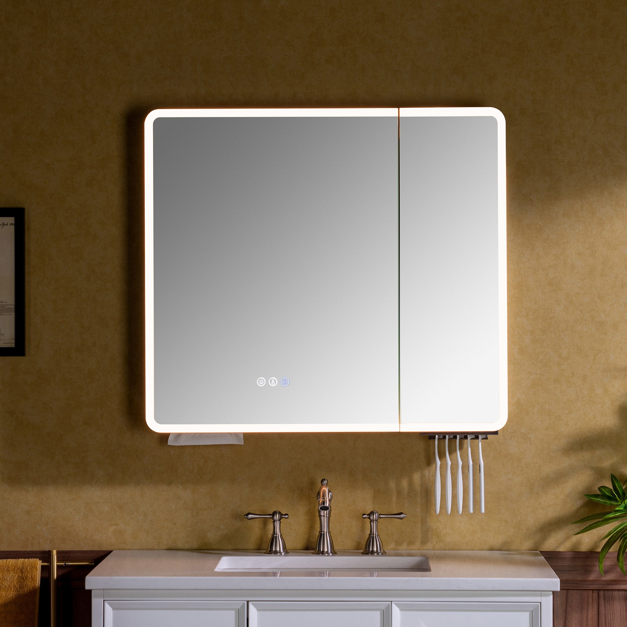 WOODBRIDGE Modern Rectangular Medicine Cabinet with Rounded Corners (30.75” W x 27.5” H) – Smart Storage, Anti-Fog Mirror, LED Lighting, Medium-Sized