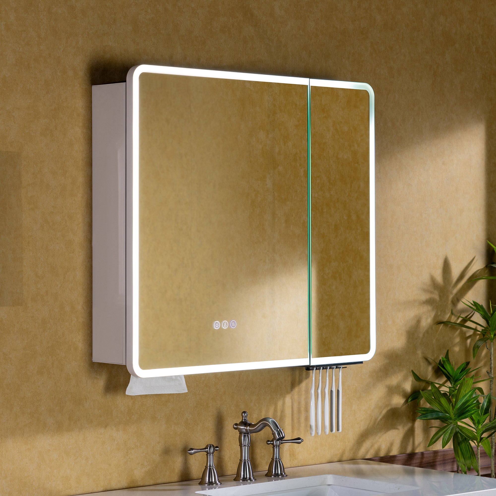 WOODBRIDGE Modern Rectangular Medicine Cabinet with Rounded Corners (30.75” W x 27.5” H) – Smart Storage, Anti-Fog Mirror, LED Lighting, Medium-Sized