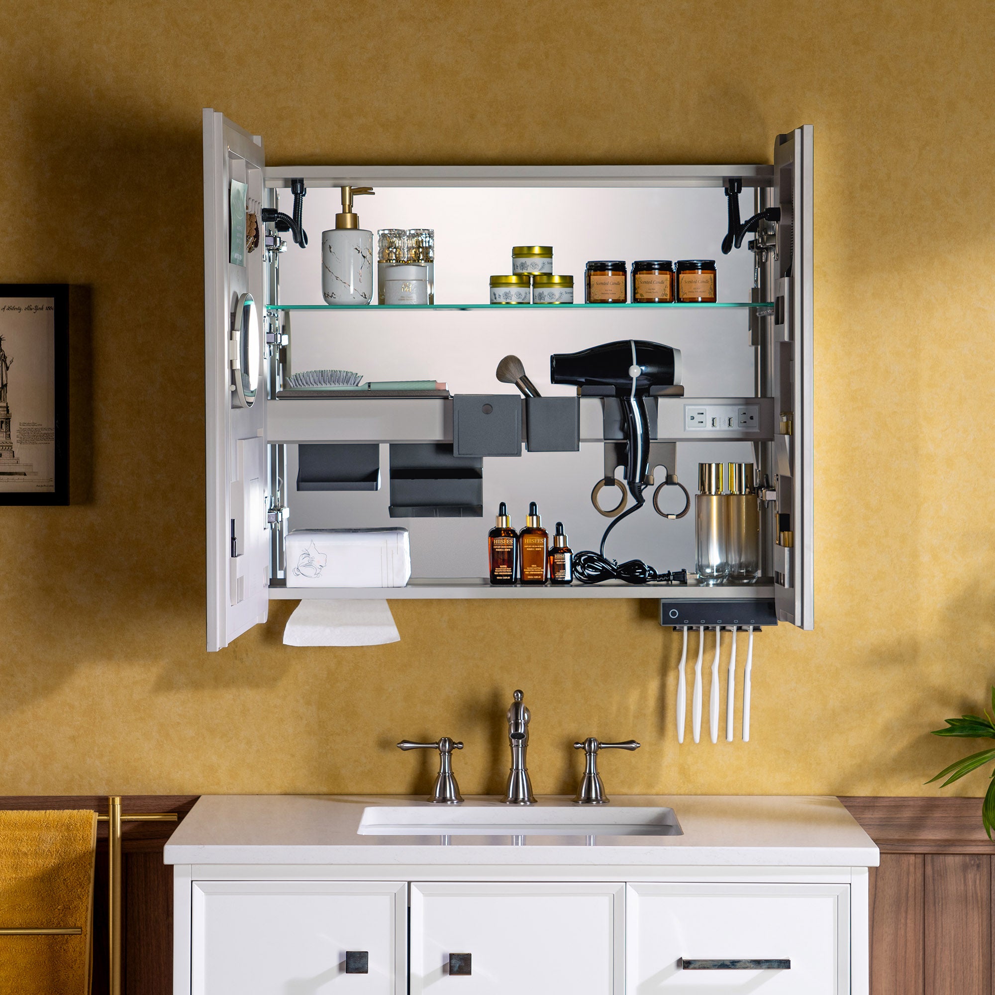WOODBRIDGE Modern Rectangular Medicine Cabinet with Rounded Corners (30.75” W x 27.5” H) – Smart Storage, Anti-Fog Mirror, LED Lighting, Medium-Sized