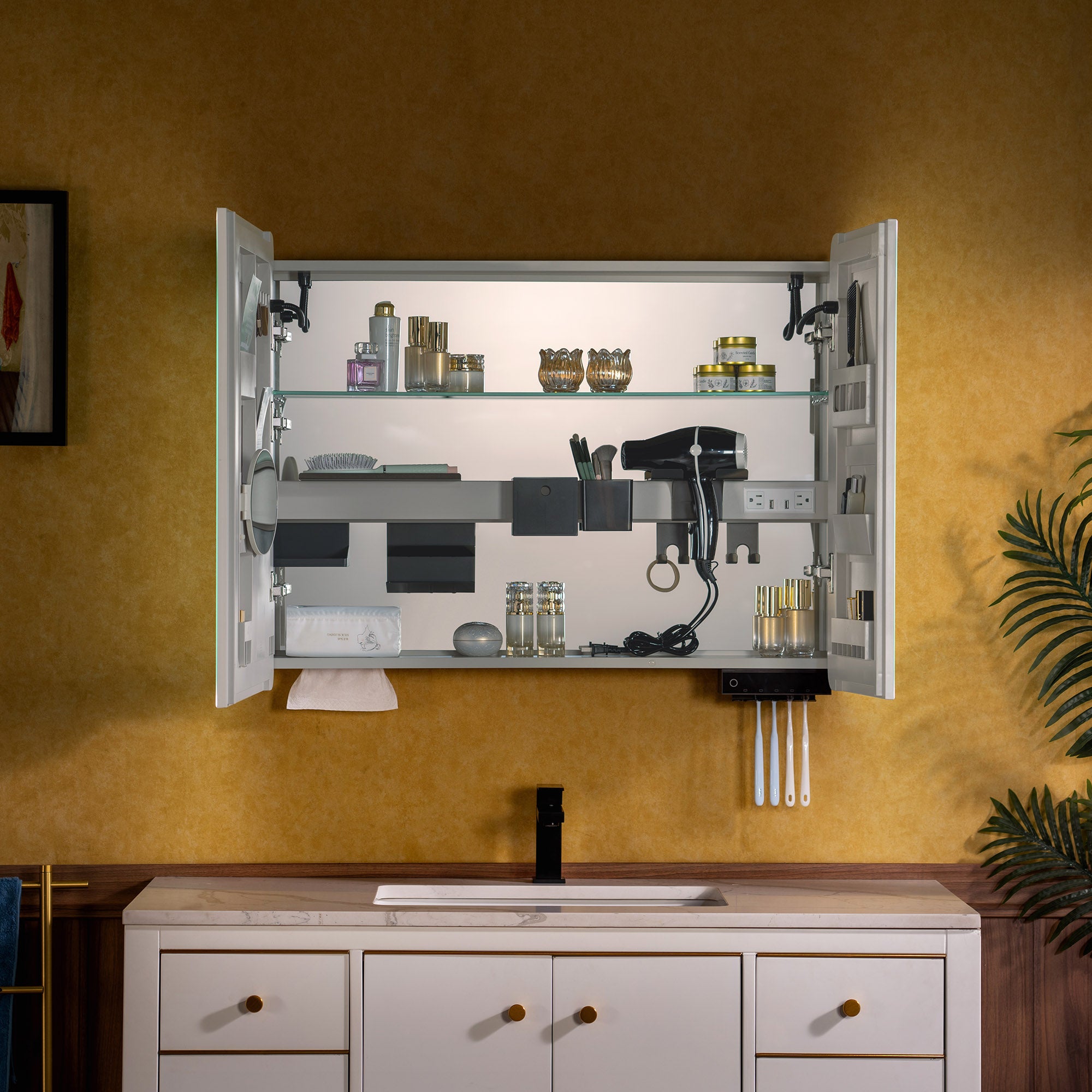 WOODBRIDGE Modern Rectangular Medicine Cabinet with Rounded Corners (30.75” W x 27.5” H) – Smart Storage, Anti-Fog Mirror, LED Lighting, Medium-Sized