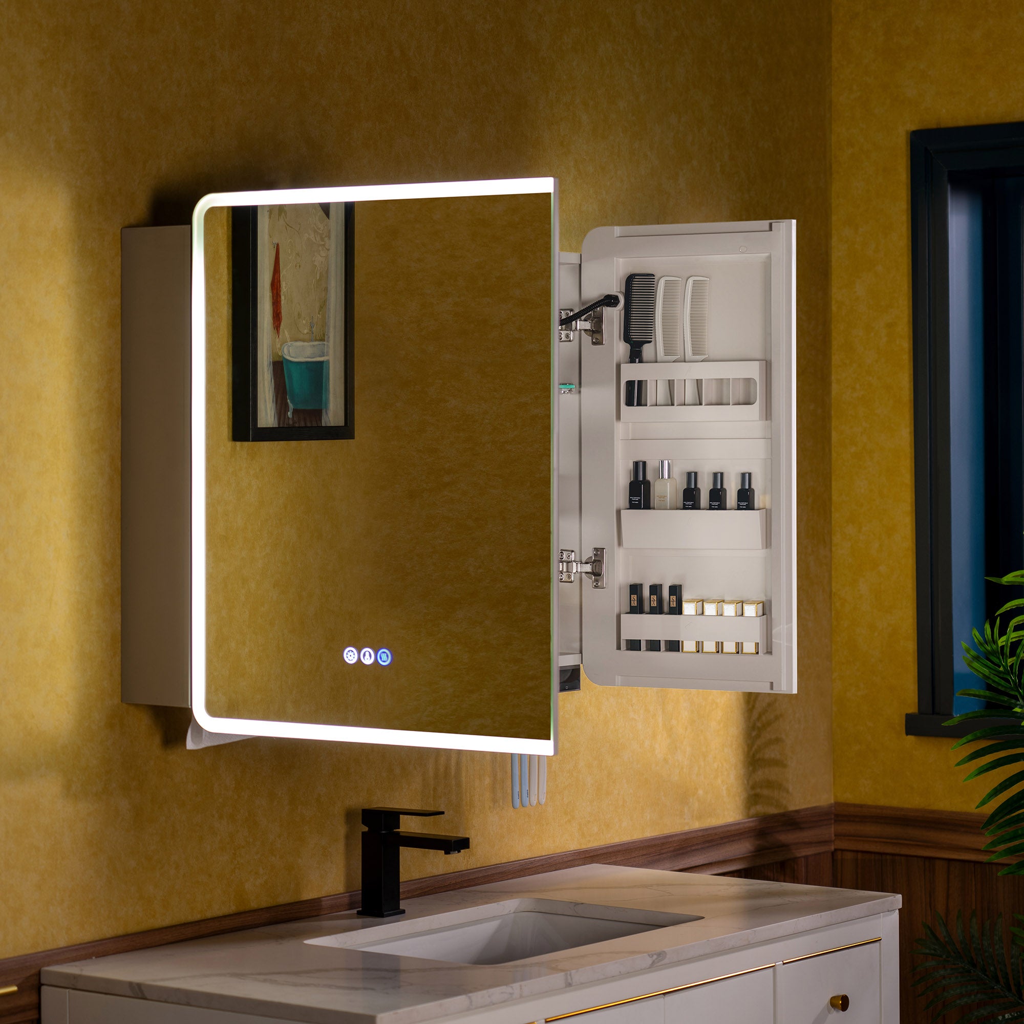 WOODBRIDGE Modern Rectangular Medicine Cabinet with Rounded Corners (30.75” W x 27.5” H) – Smart Storage, Anti-Fog Mirror, LED Lighting, Medium-Sized